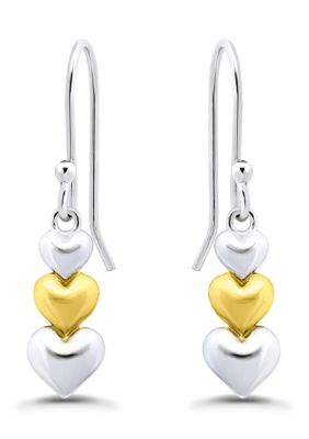 Belk Sterling Silver Sterling Silver Two Tone Heart Drop Earrings