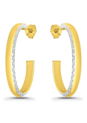 B.Brilliant Sterling Silver Two Tone Polish and Diamond Cut Hoop Earrings