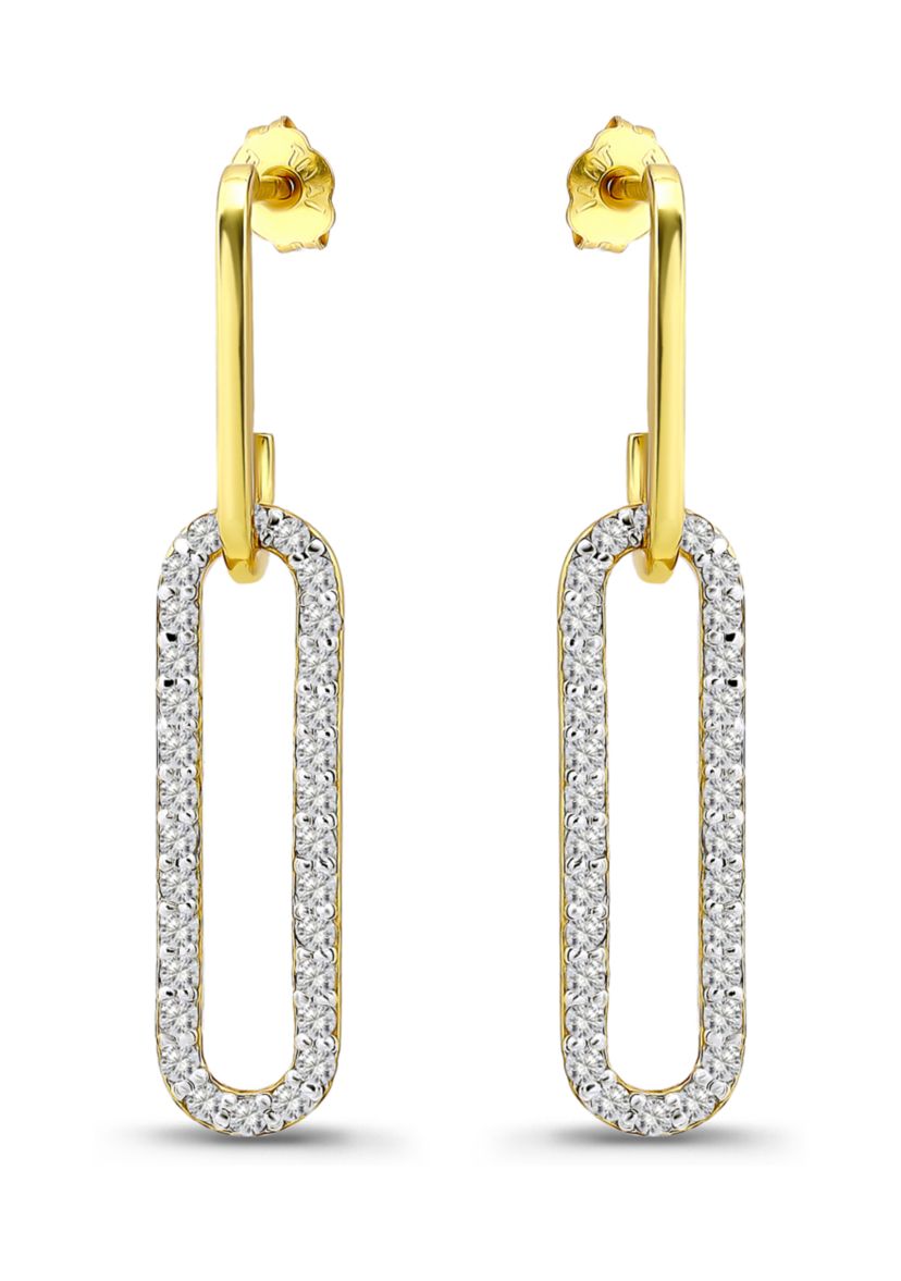 Two Tone Pave Cubic Zirconia Oval Paperclip Linear Earrings