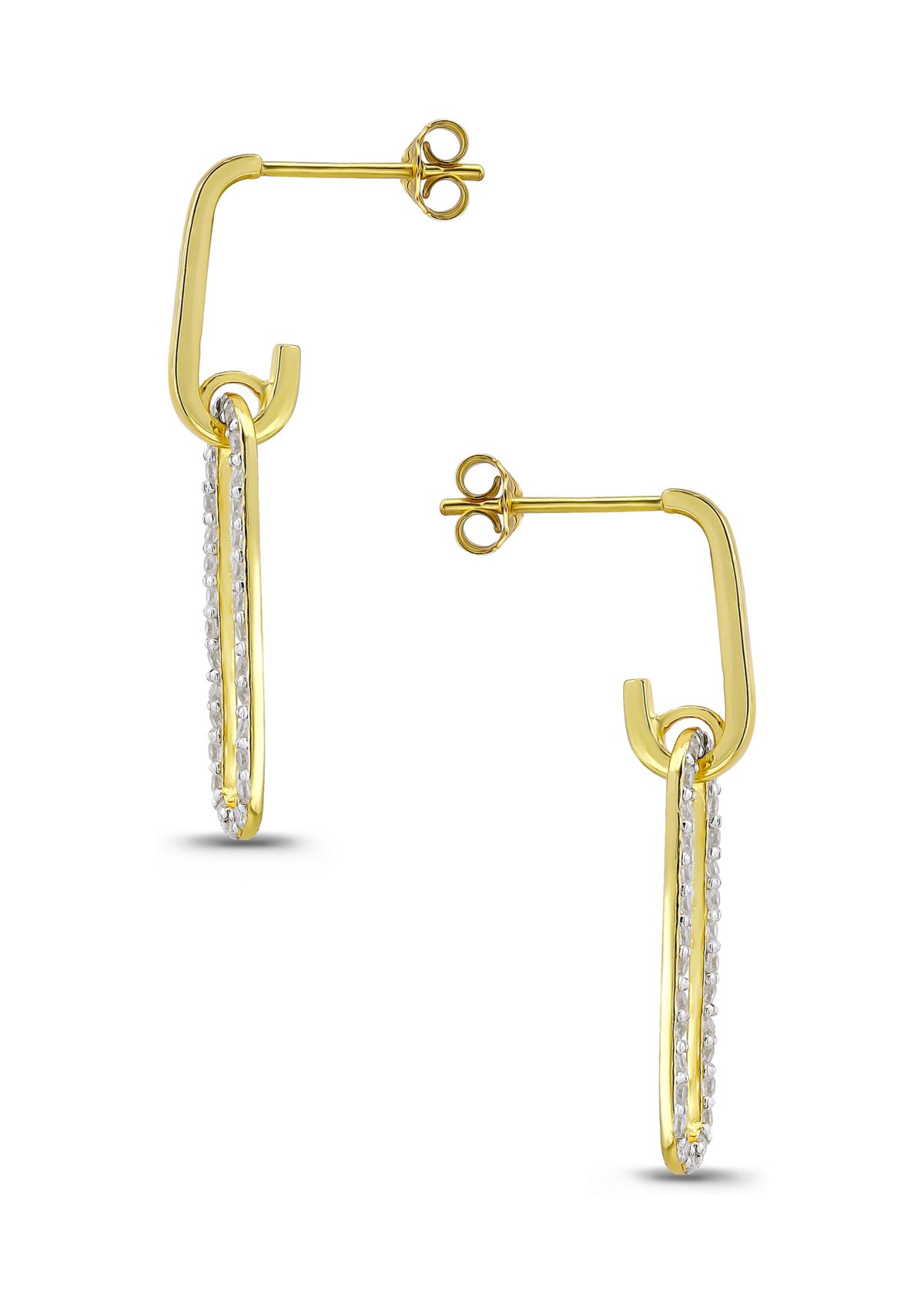 Two Tone Pave Cubic Zirconia Oval Paperclip Linear Earrings