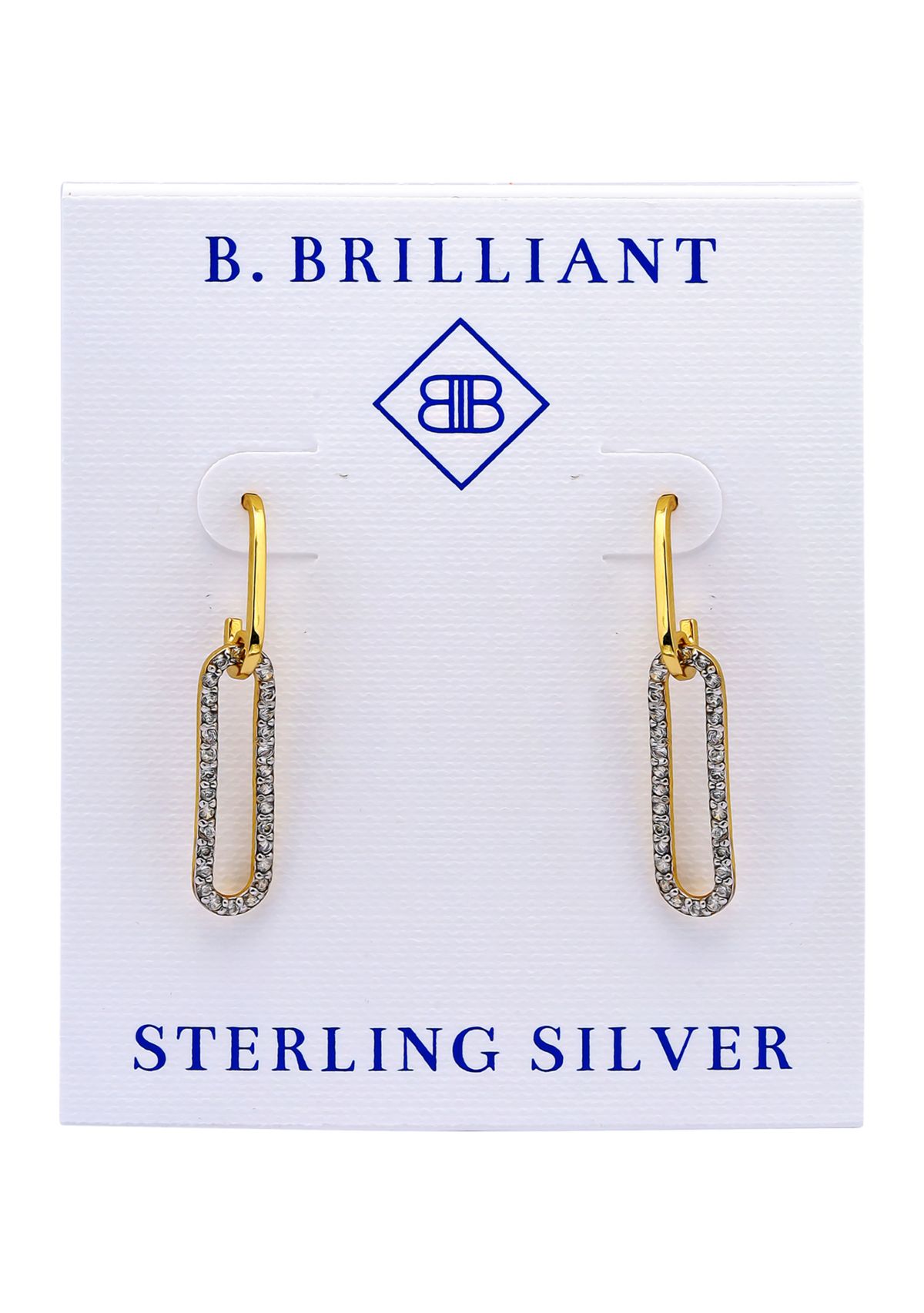 Two Tone Pave Cubic Zirconia Oval Paperclip Linear Earrings