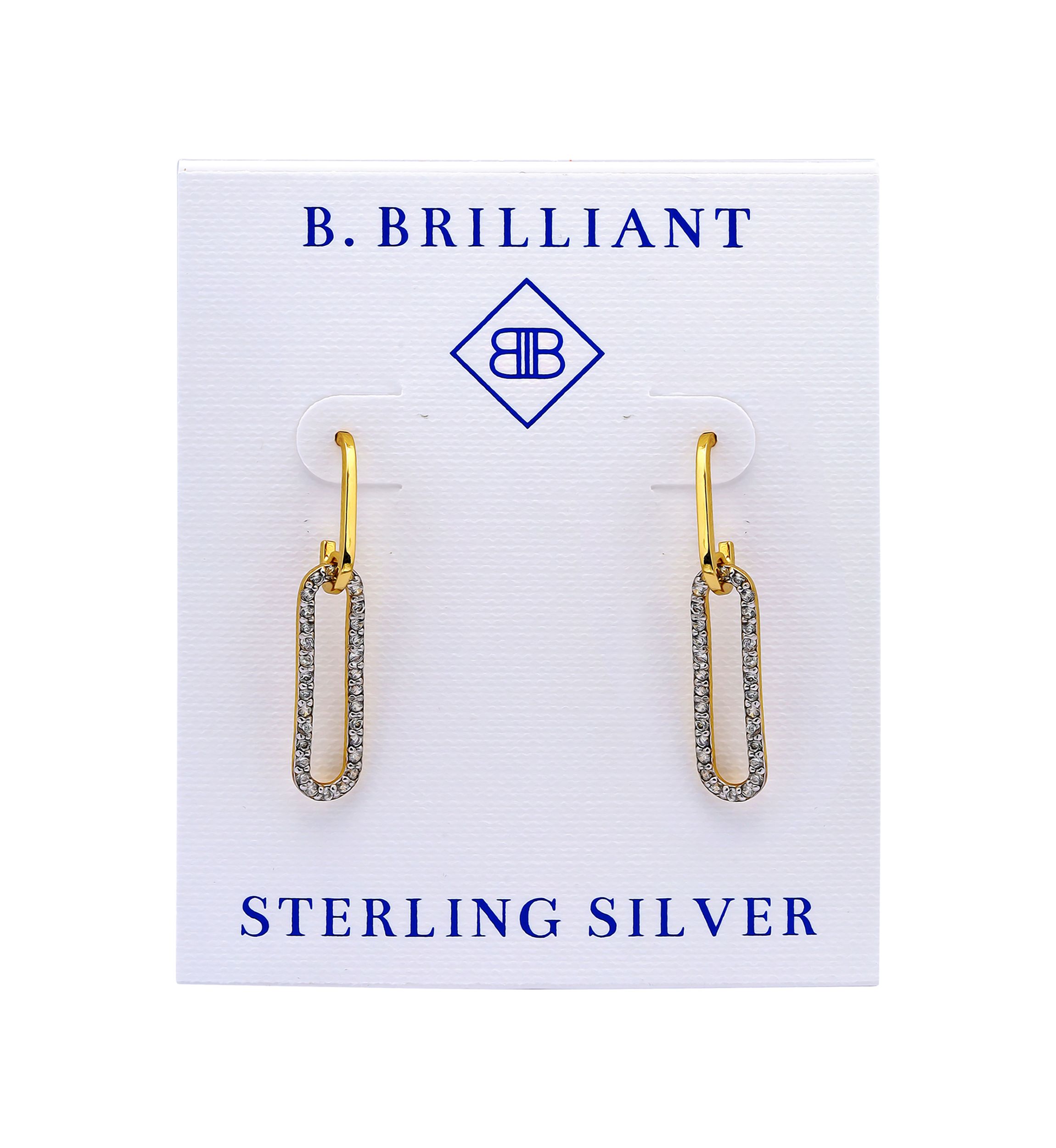 Two Tone Pave Cubic Zirconia Oval Paperclip Linear Earrings