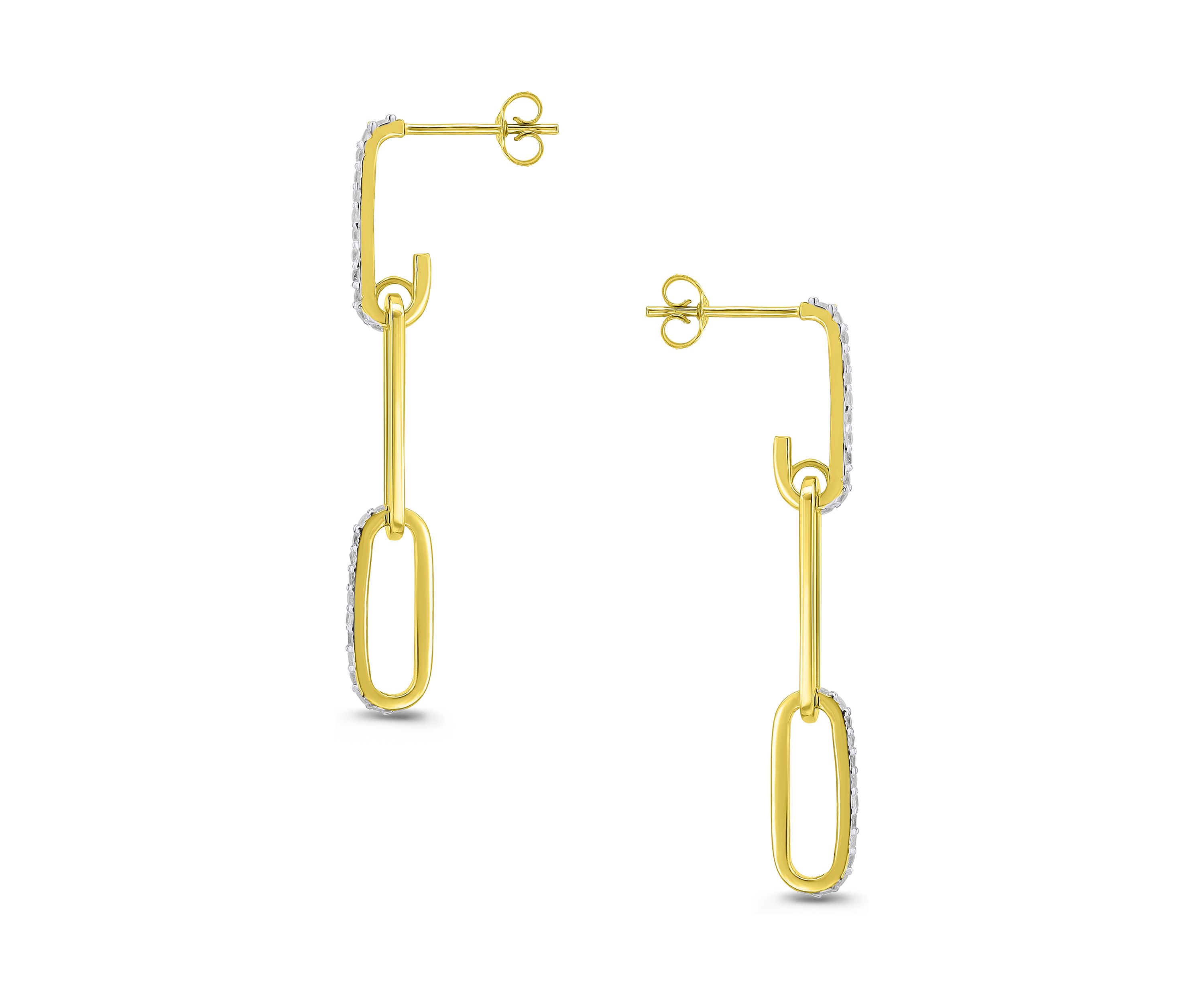 Two Tone Pave Cubic Zirconia Triple Paperclip Linear Earrings