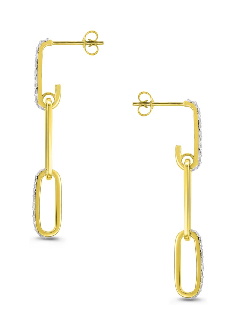 Two Tone Pave Cubic Zirconia Triple Paperclip Linear Earrings