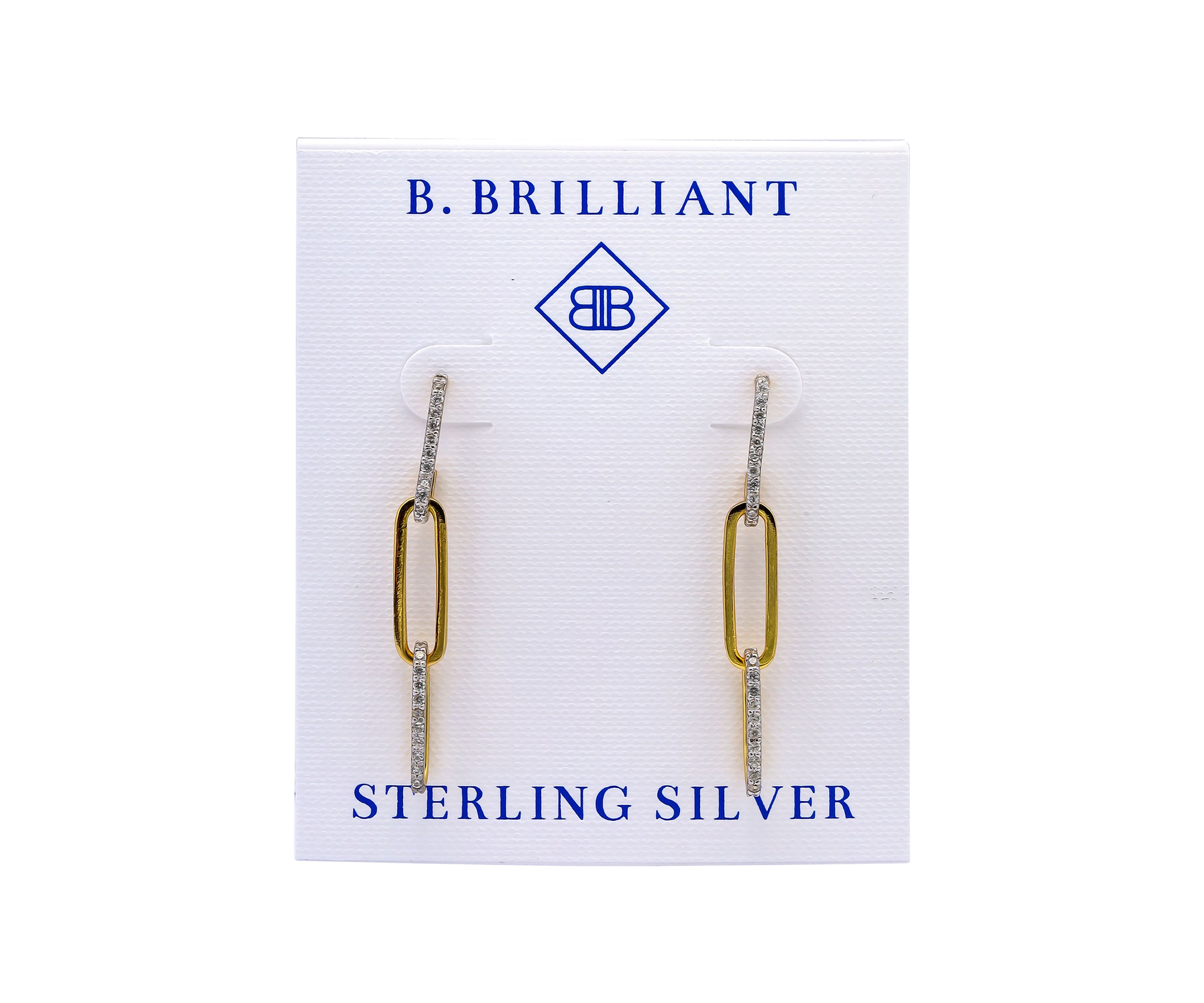 Two Tone Pave Cubic Zirconia Triple Paperclip Linear Earrings