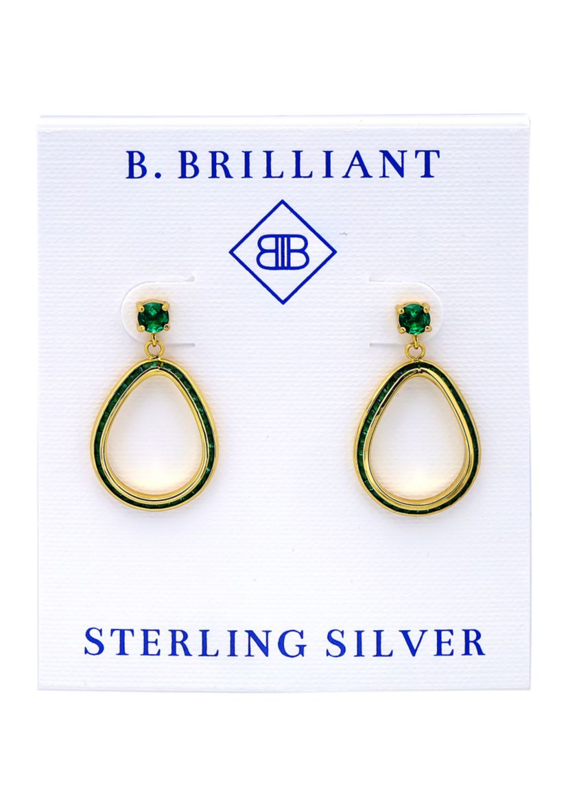 Sterling Silver Cubic Zirconia Open Pear Shaped Drop Earrings