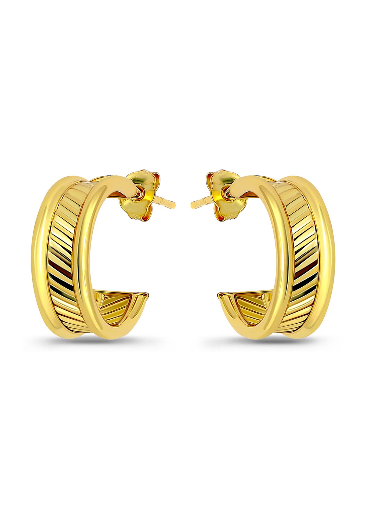 Sterling Silver 15 Millimeter Diagonal Ribbed Center Hoop Earrings