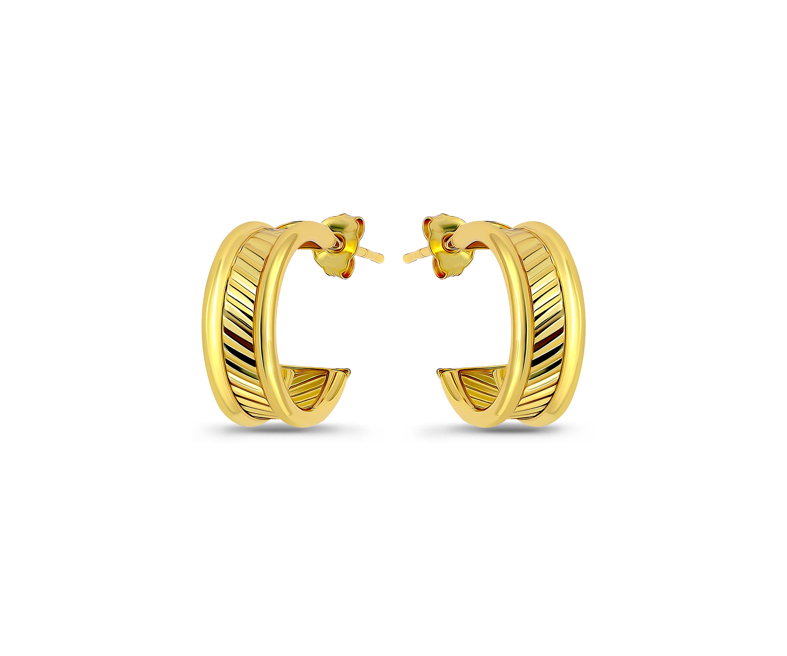 Sterling Silver 15 Millimeter Diagonal Ribbed Center Hoop Earrings