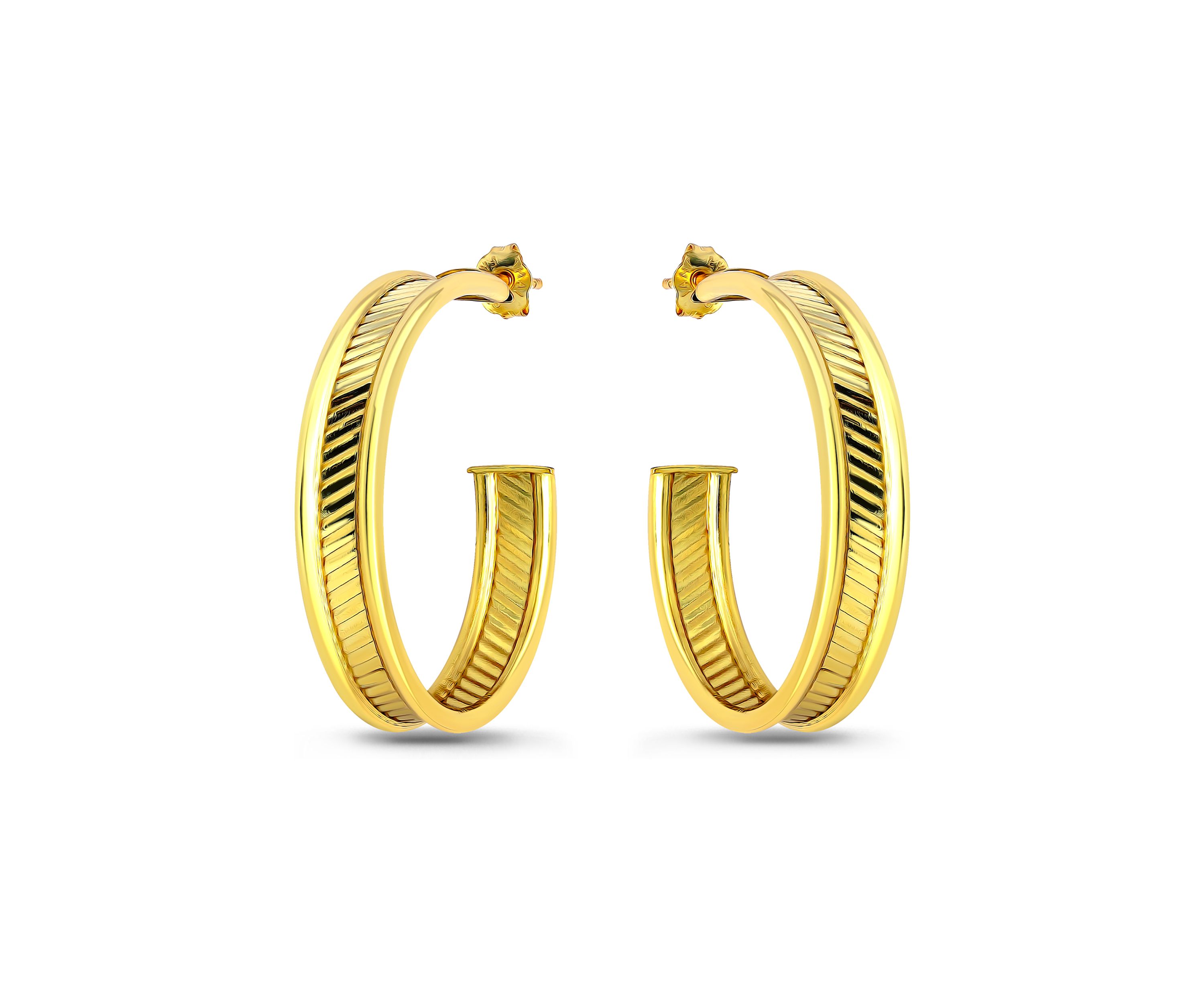 Sterling Silver Diagonal Ribbed Center Hoop Earrings