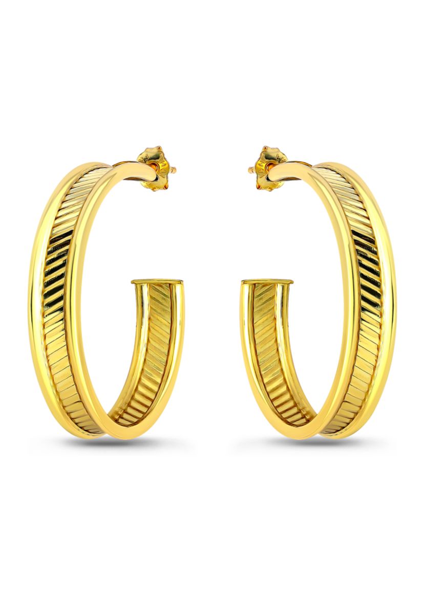 Sterling Silver Diagonal Ribbed Center Hoop Earrings