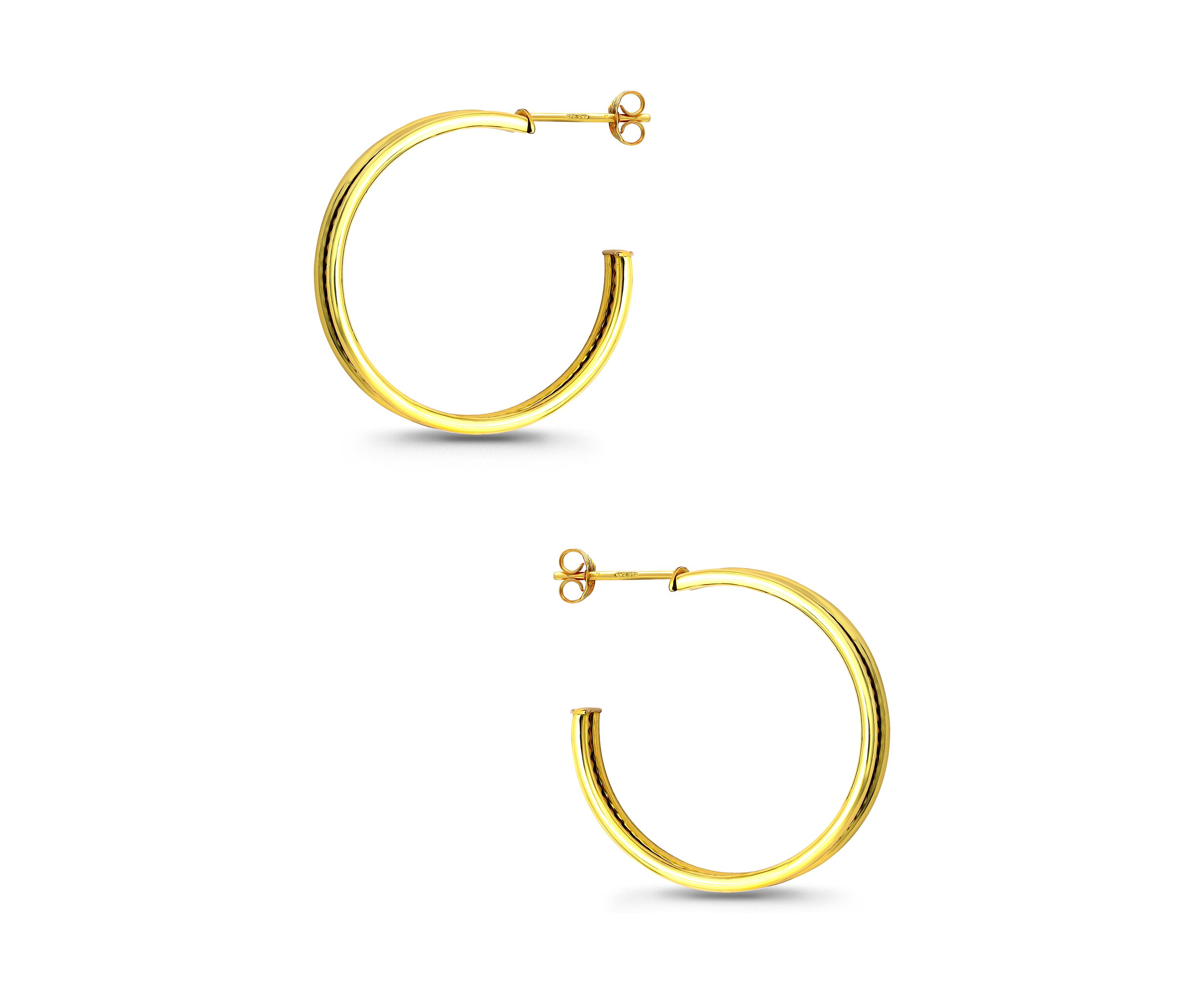Sterling Silver Diagonal Ribbed Center Hoop Earrings