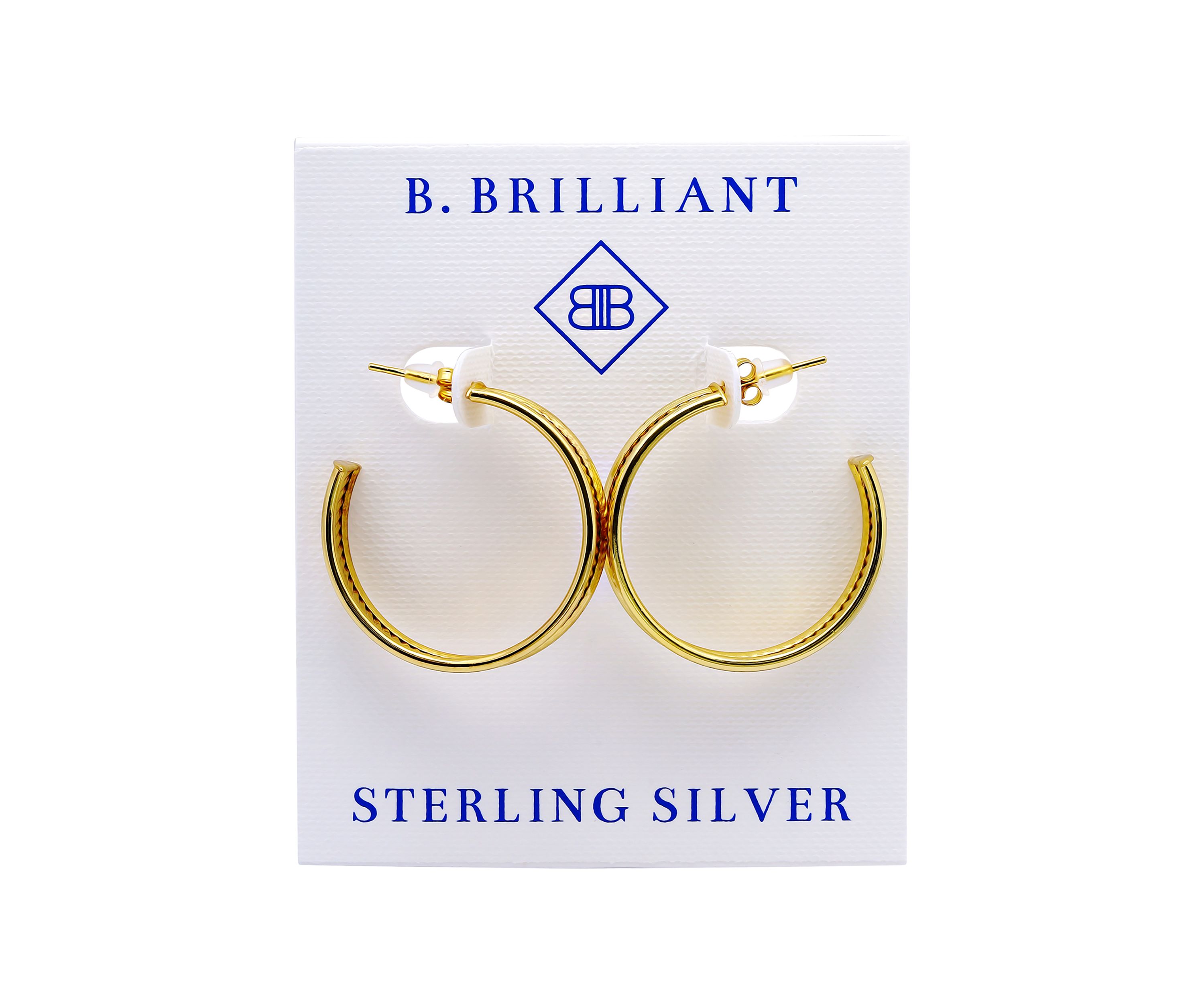 Sterling Silver Diagonal Ribbed Center Hoop Earrings