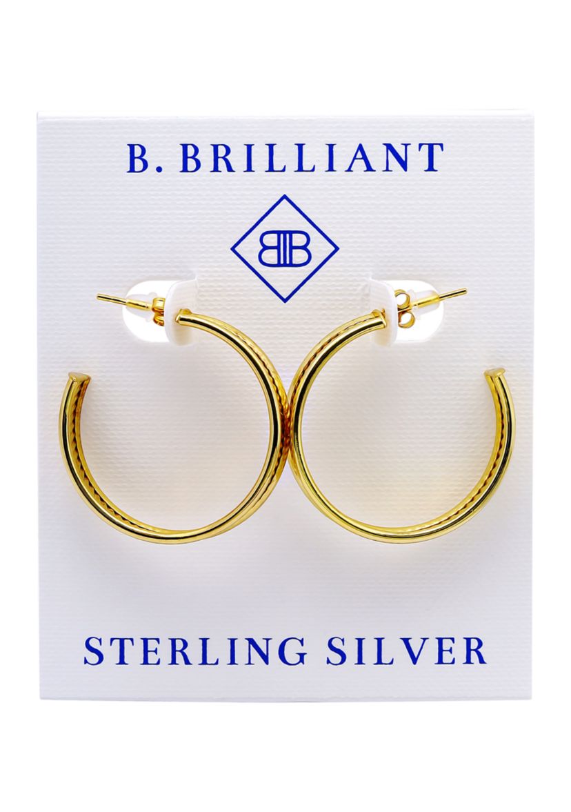 Sterling Silver Diagonal Ribbed Center Hoop Earrings