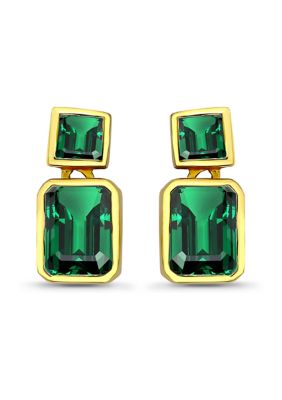 B.Brilliant Sterling Silver Square Cut Cubic Zirconia Bezel Drop Earrings