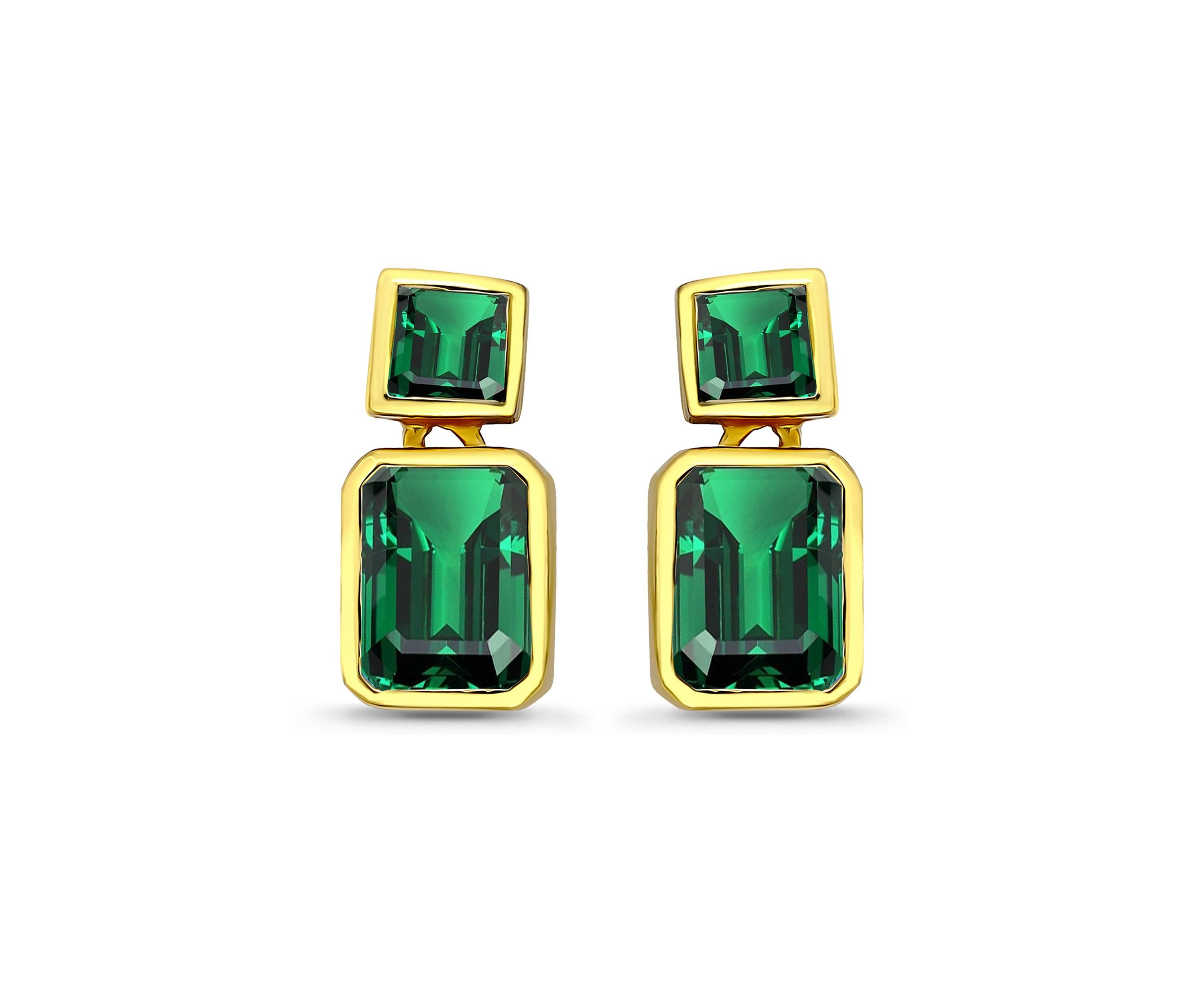 Sterling Silver Square Cut Cubic Zirconia Bezel Drop Earrings