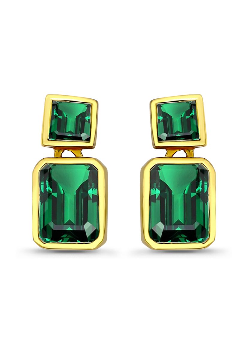 Sterling Silver Square Cut Cubic Zirconia Bezel Drop Earrings