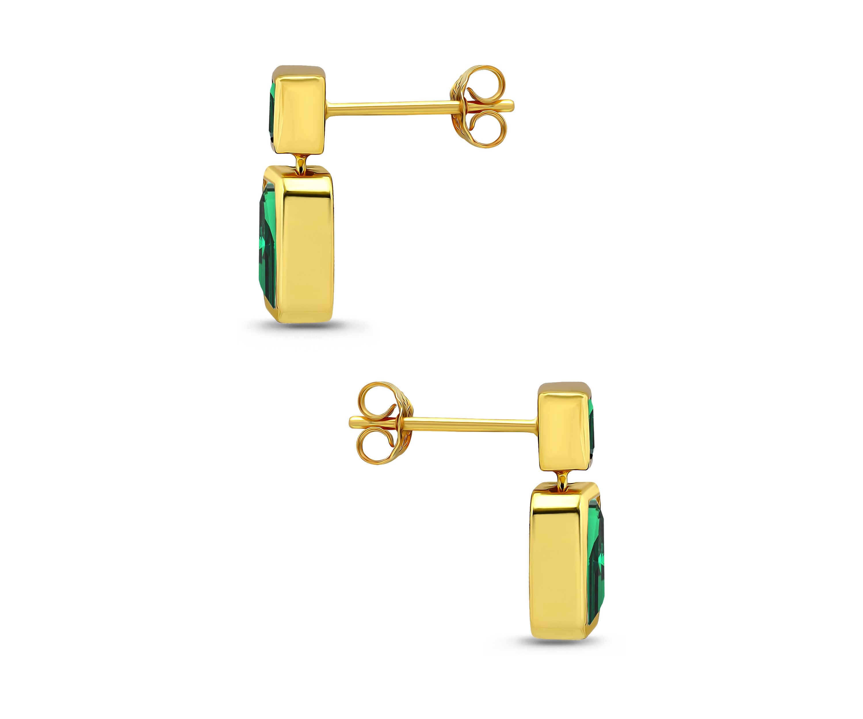 Sterling Silver Square Cut Cubic Zirconia Bezel Drop Earrings