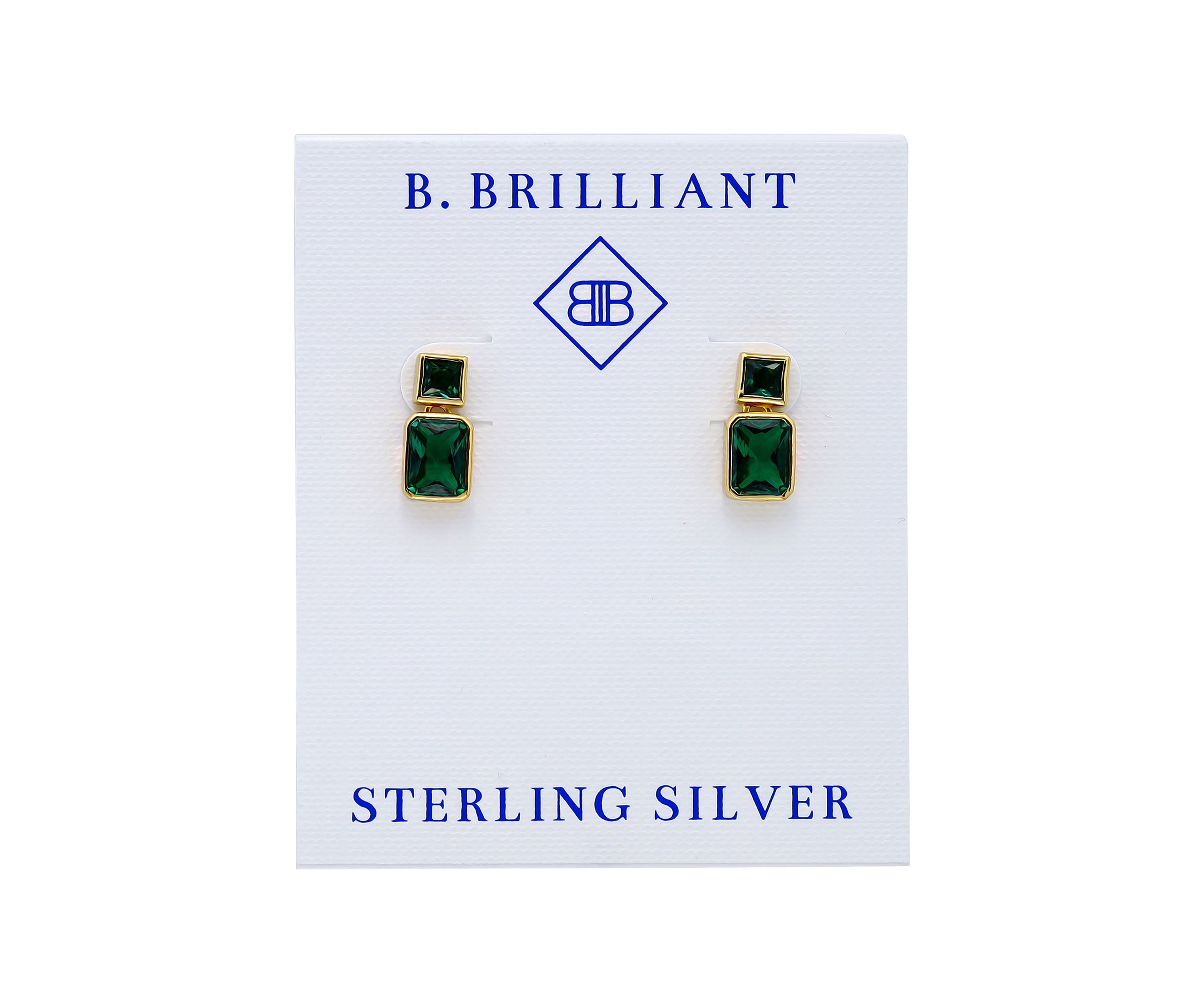 Sterling Silver Square Cut Cubic Zirconia Bezel Drop Earrings
