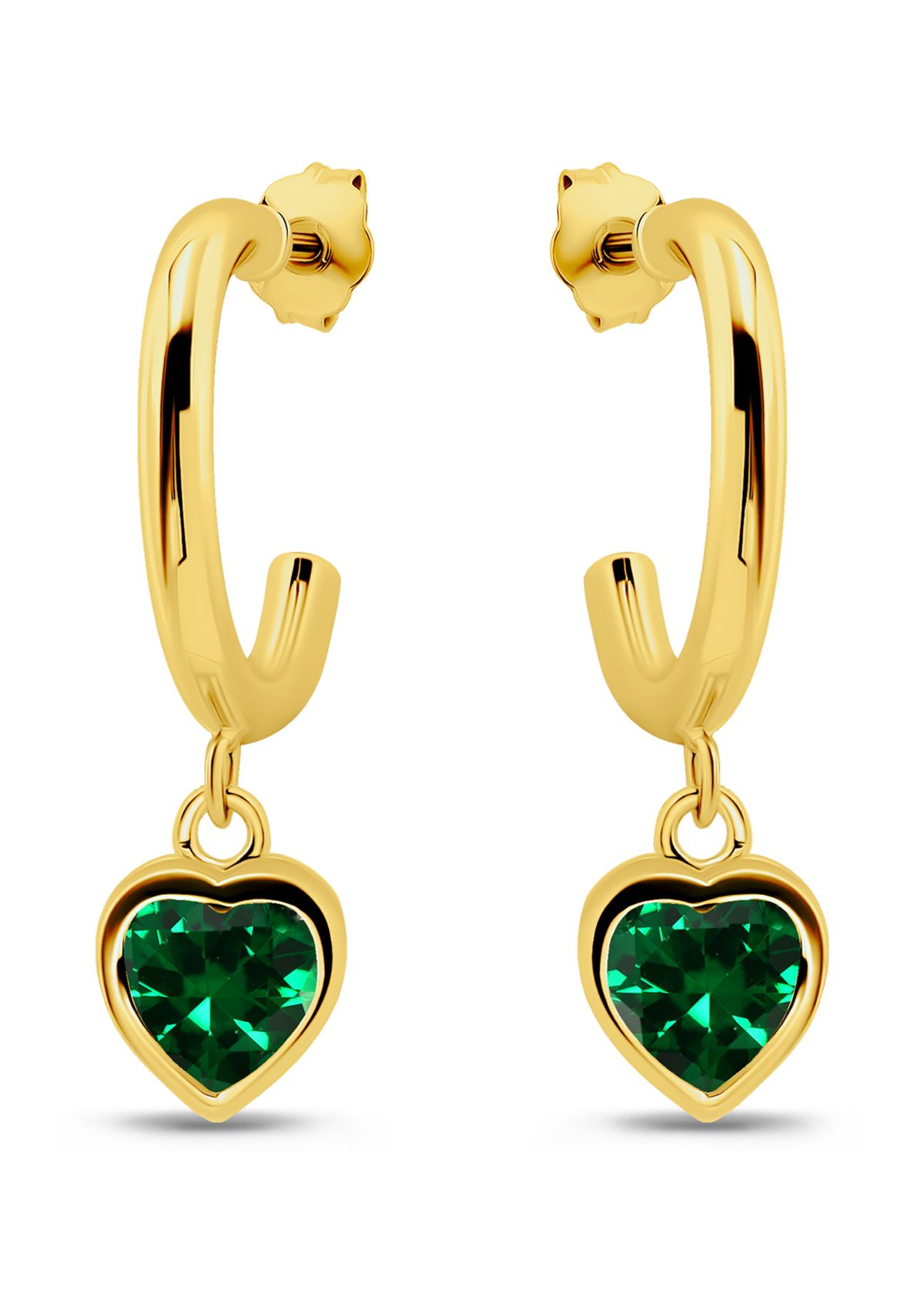 Sterling Silver Heart Cubic Zirconia Bezel Drop Charm Hoop Earrings