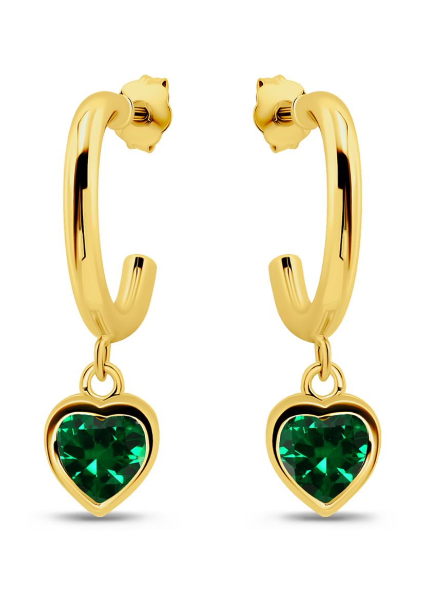 Sterling Silver Heart Cubic Zirconia Bezel Drop Charm Hoop Earrings