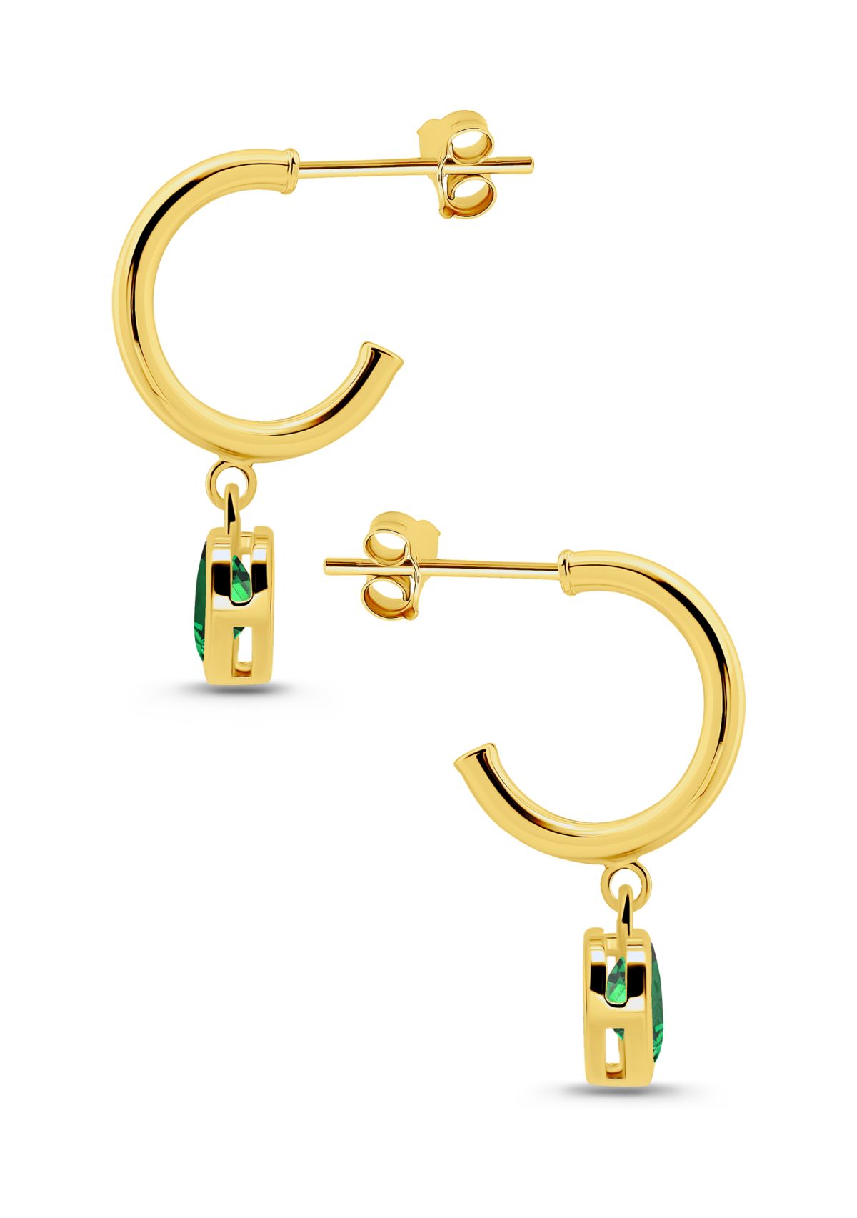 Sterling Silver Heart Cubic Zirconia Bezel Drop Charm Hoop Earrings