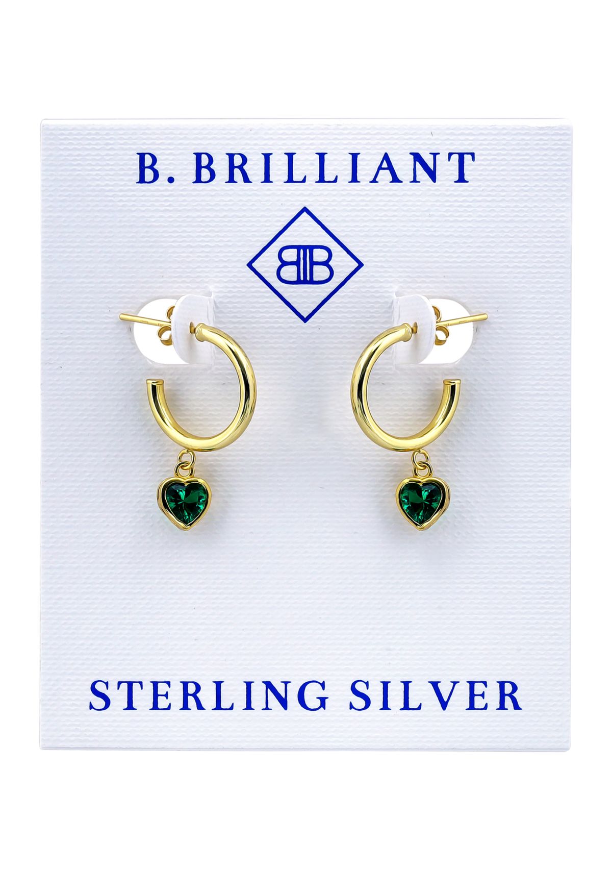 Sterling Silver Heart Cubic Zirconia Bezel Drop Charm Hoop Earrings