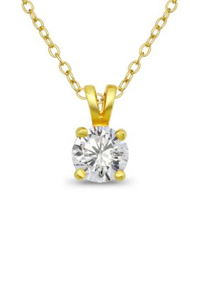 Belk Sterling Silver 18KT Gold Over Sterling Silver Round Cut Cubic Zirconia Solitaire Pendant Necklace, 18 in