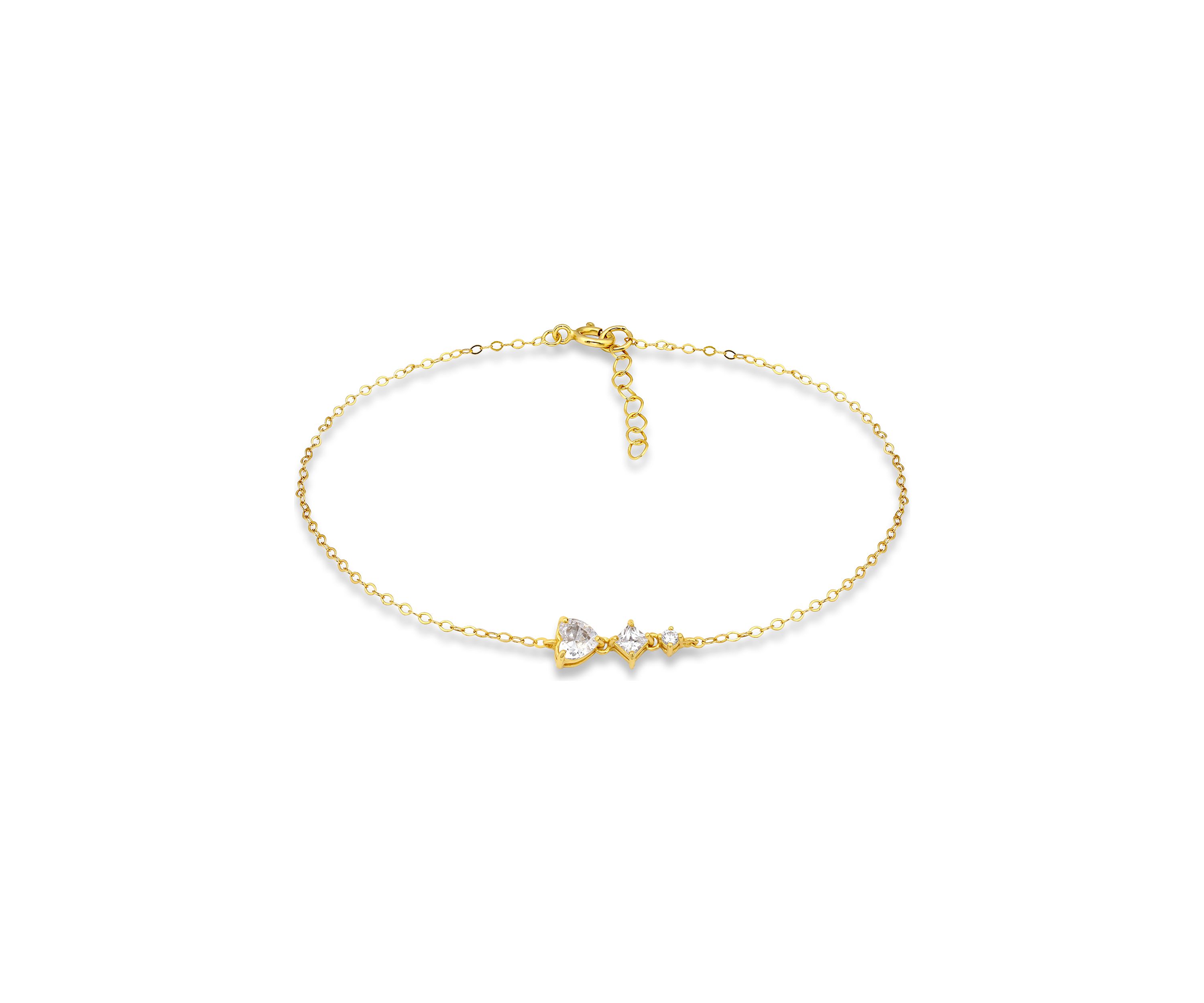 Sterling Silver Cubic Zirconia Heart Anklet