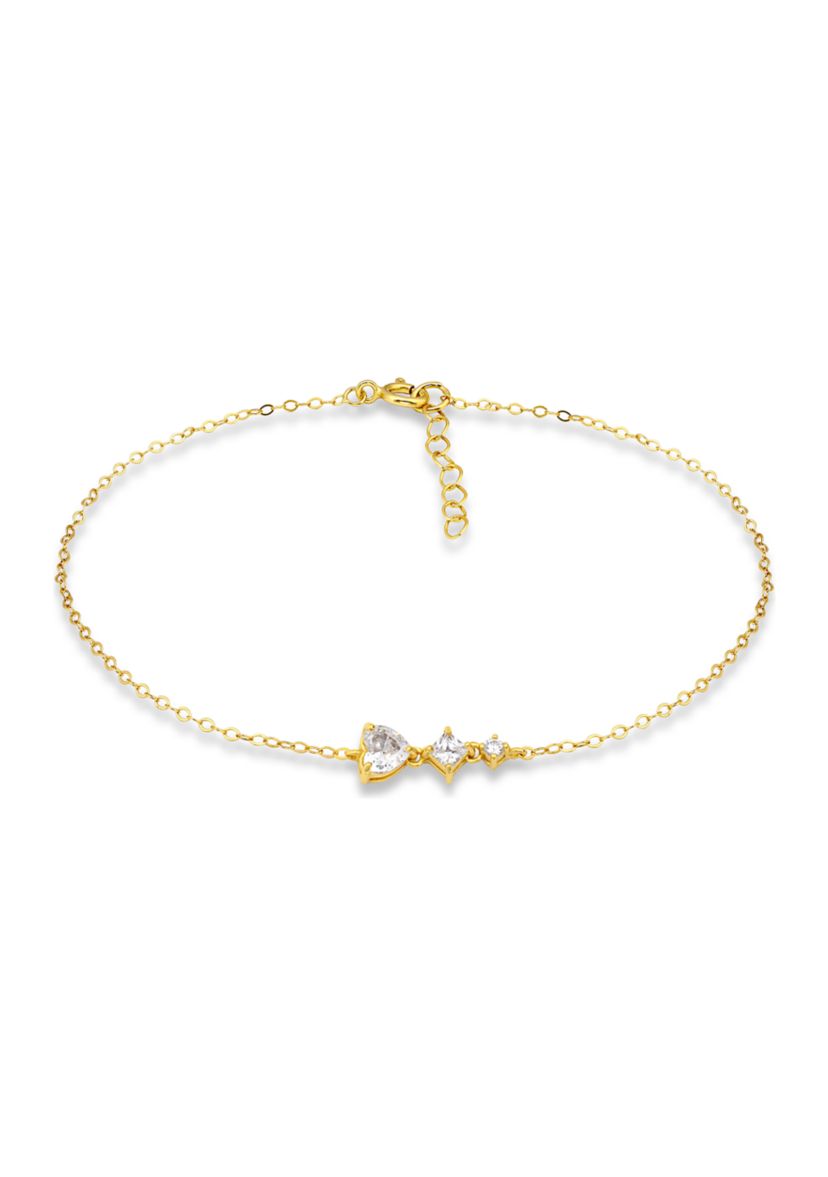 Sterling Silver Cubic Zirconia Heart Anklet