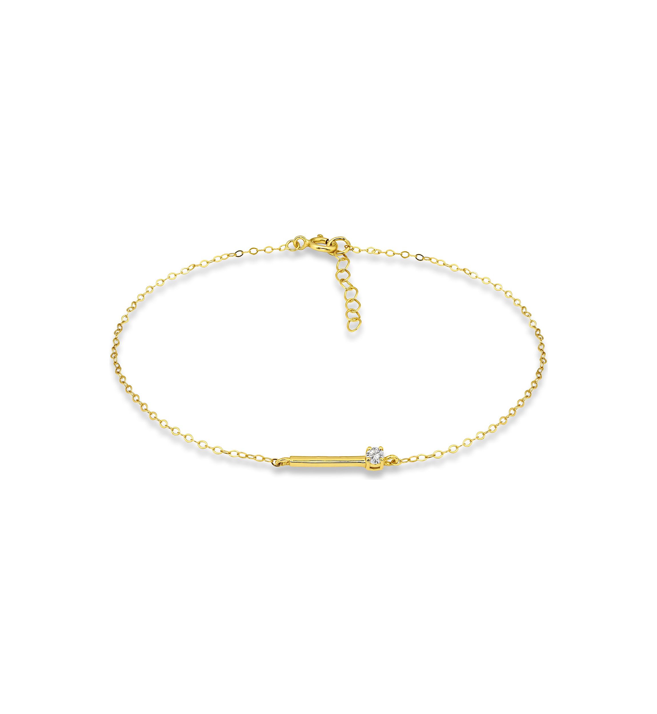 Sterling Silver Round Cubic Zirconia Bar Anklet