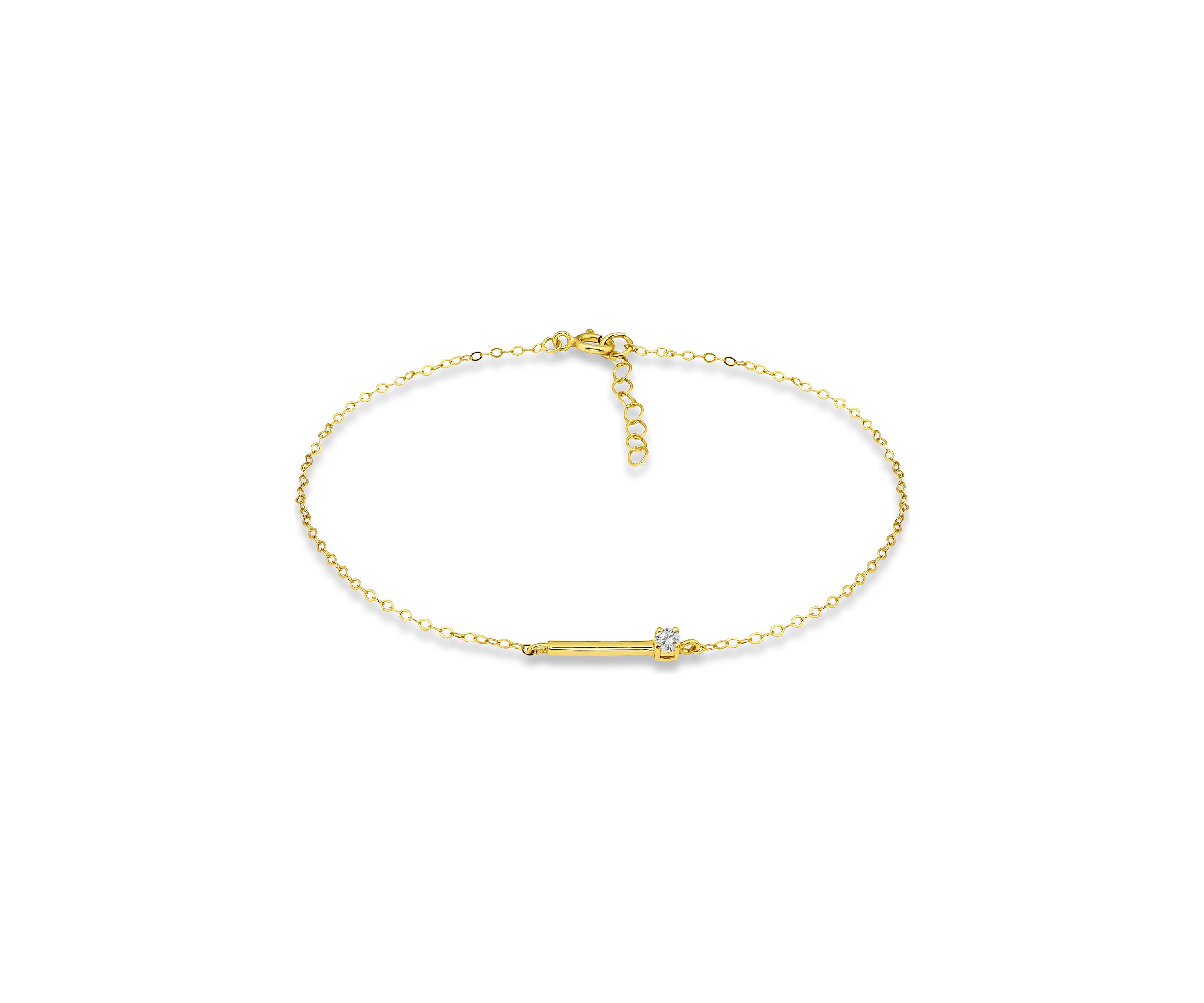 Sterling Silver Round Cubic Zirconia Bar Anklet