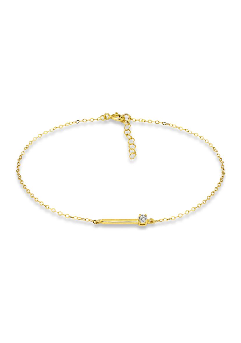 Sterling Silver Round Cubic Zirconia Bar Anklet