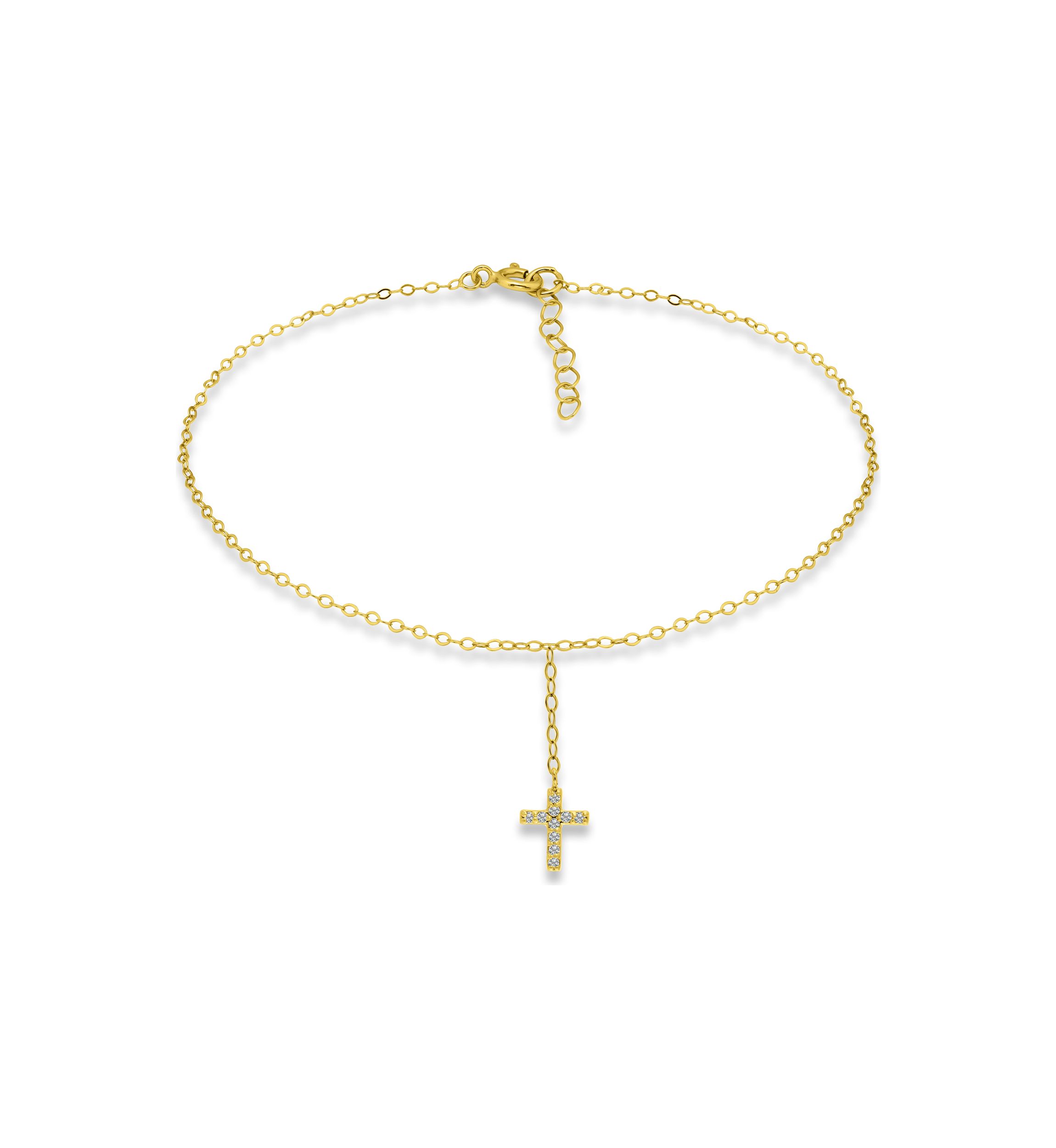 Sterling Silver Pavé Cubic Zirconia Cross Anklet
