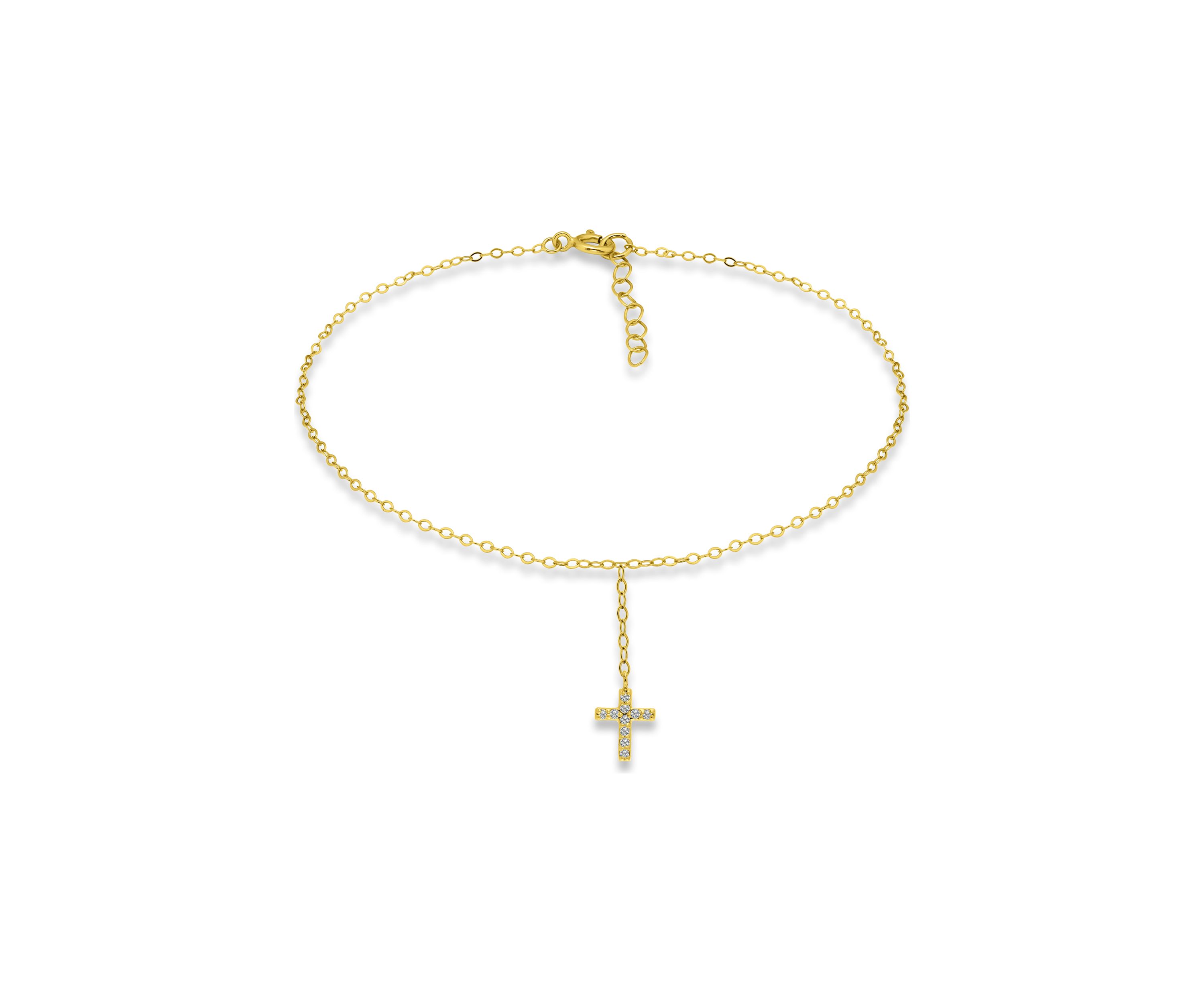 Sterling Silver Pavé Cubic Zirconia Cross Anklet