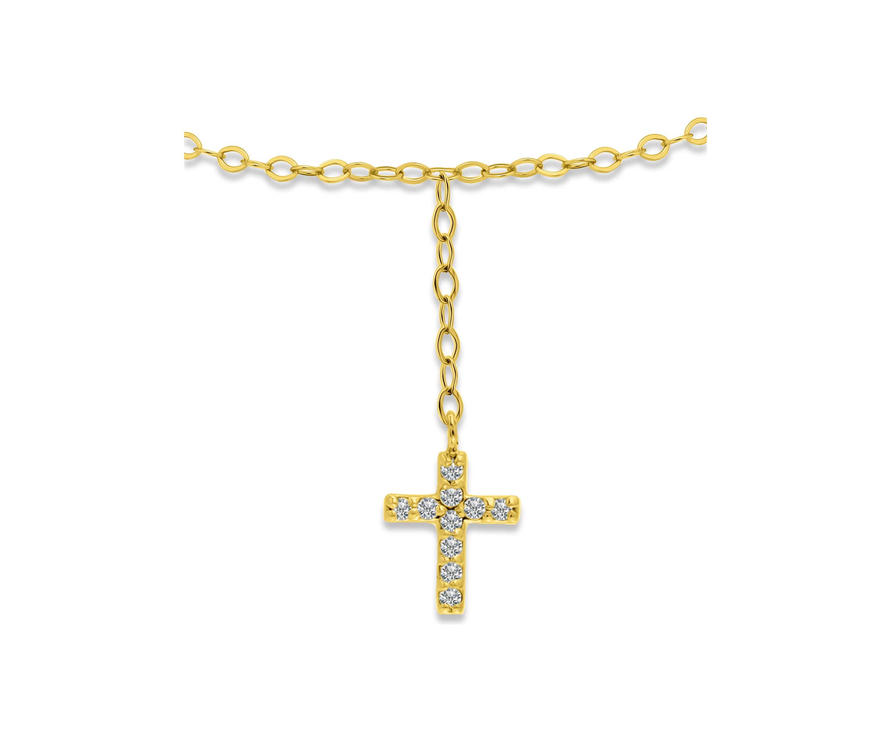 Sterling Silver Pavé Cubic Zirconia Cross Anklet