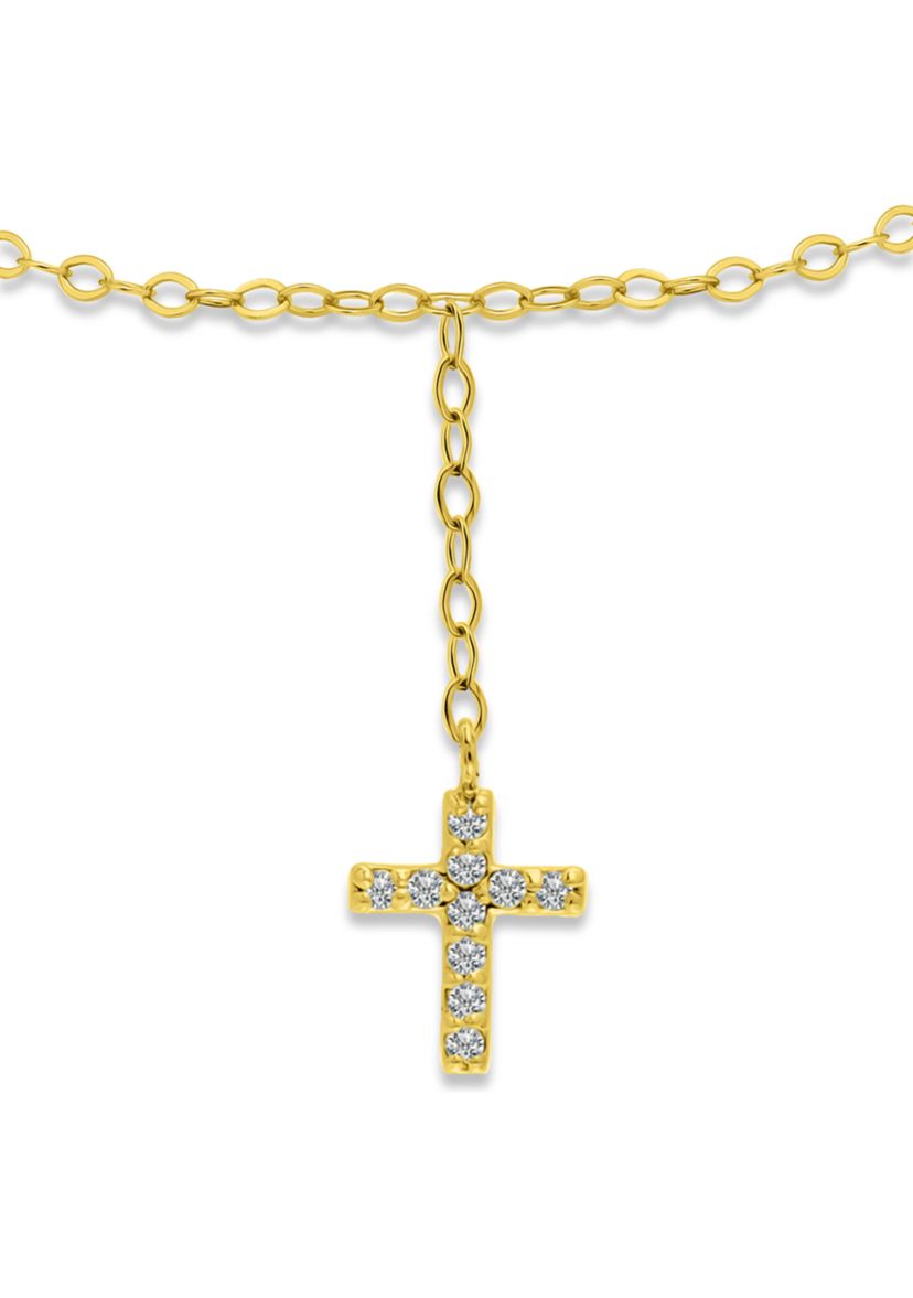 Sterling Silver Pavé Cubic Zirconia Cross Anklet
