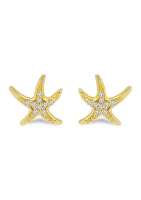 Belk Sterling Silver 18KT Starfish Cubic Zirconia Earrings, Gold