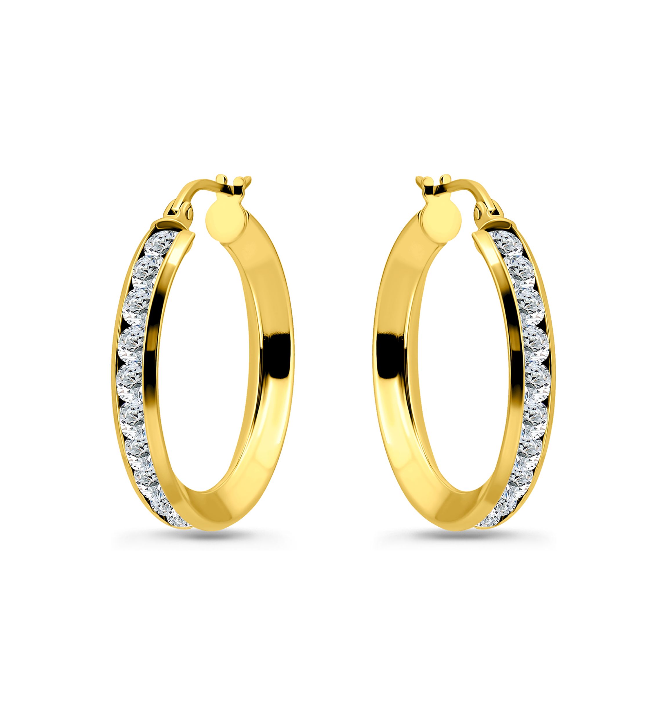 Sterling Silver Round Cubic Zirconia Channel Hoop Earrings
