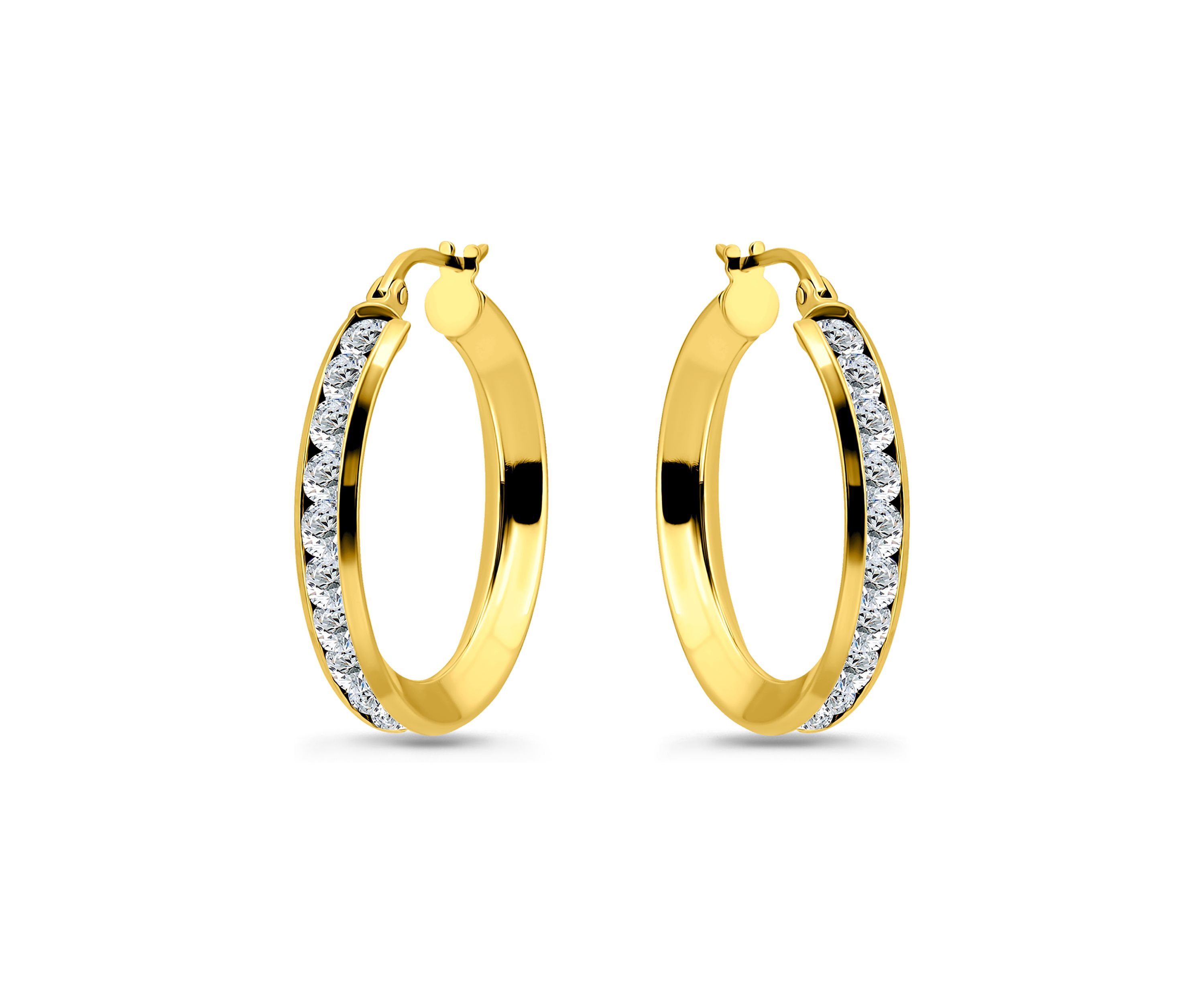 Sterling Silver Round Cubic Zirconia Channel Hoop Earrings
