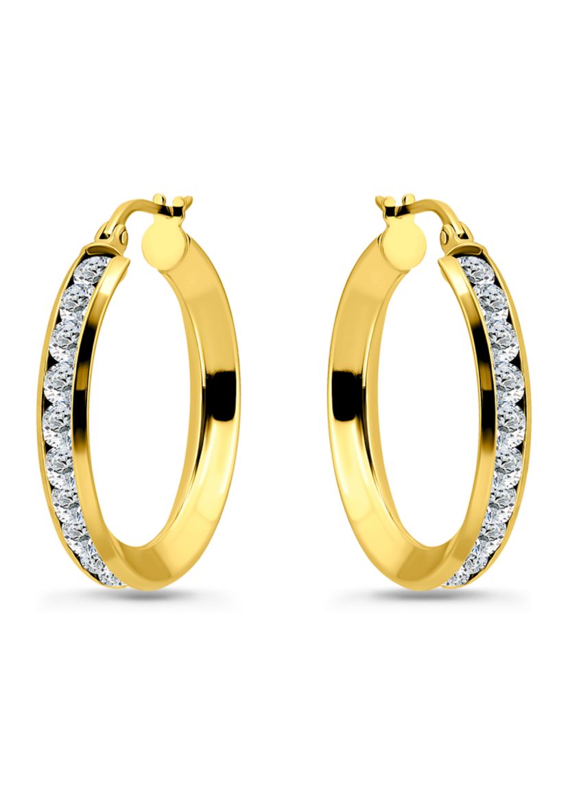 Sterling Silver Round Cubic Zirconia Channel Hoop Earrings