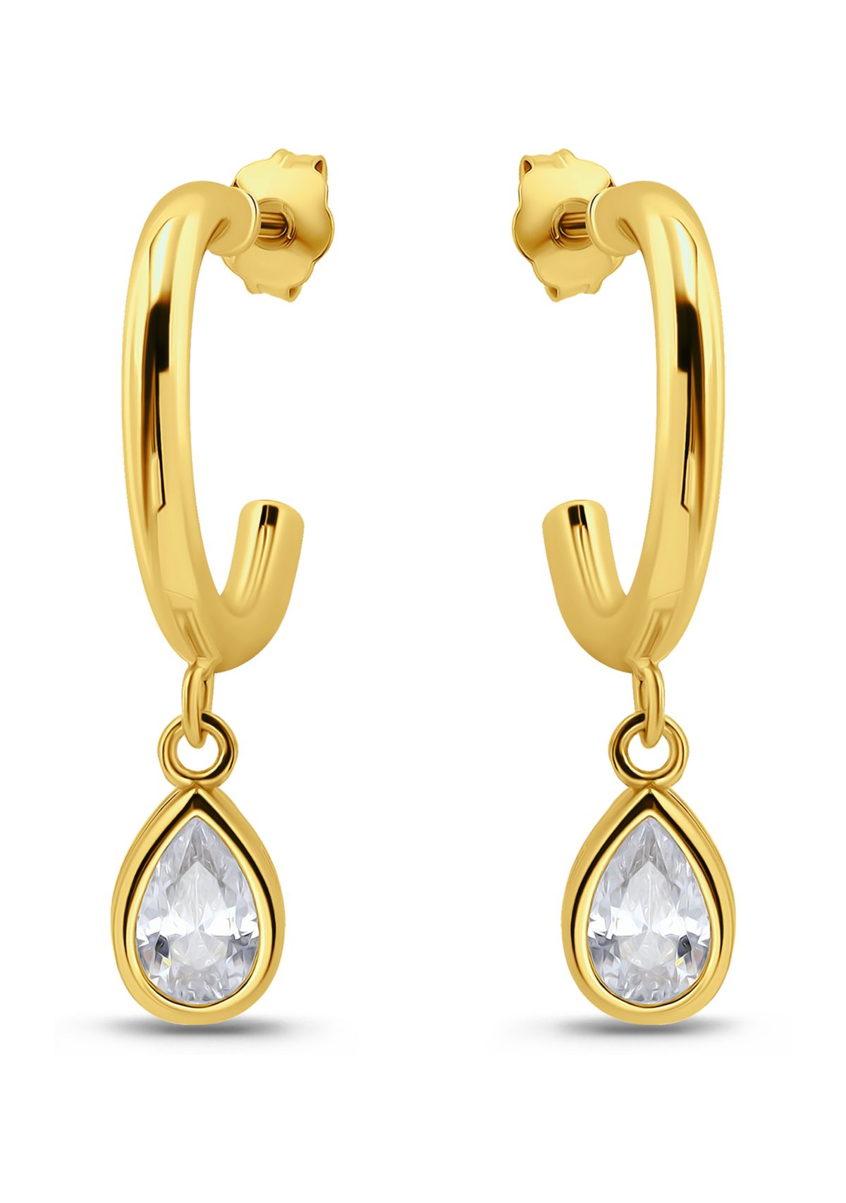 Sterling Silver Pear Shaped Drop Half Hoop Earrings