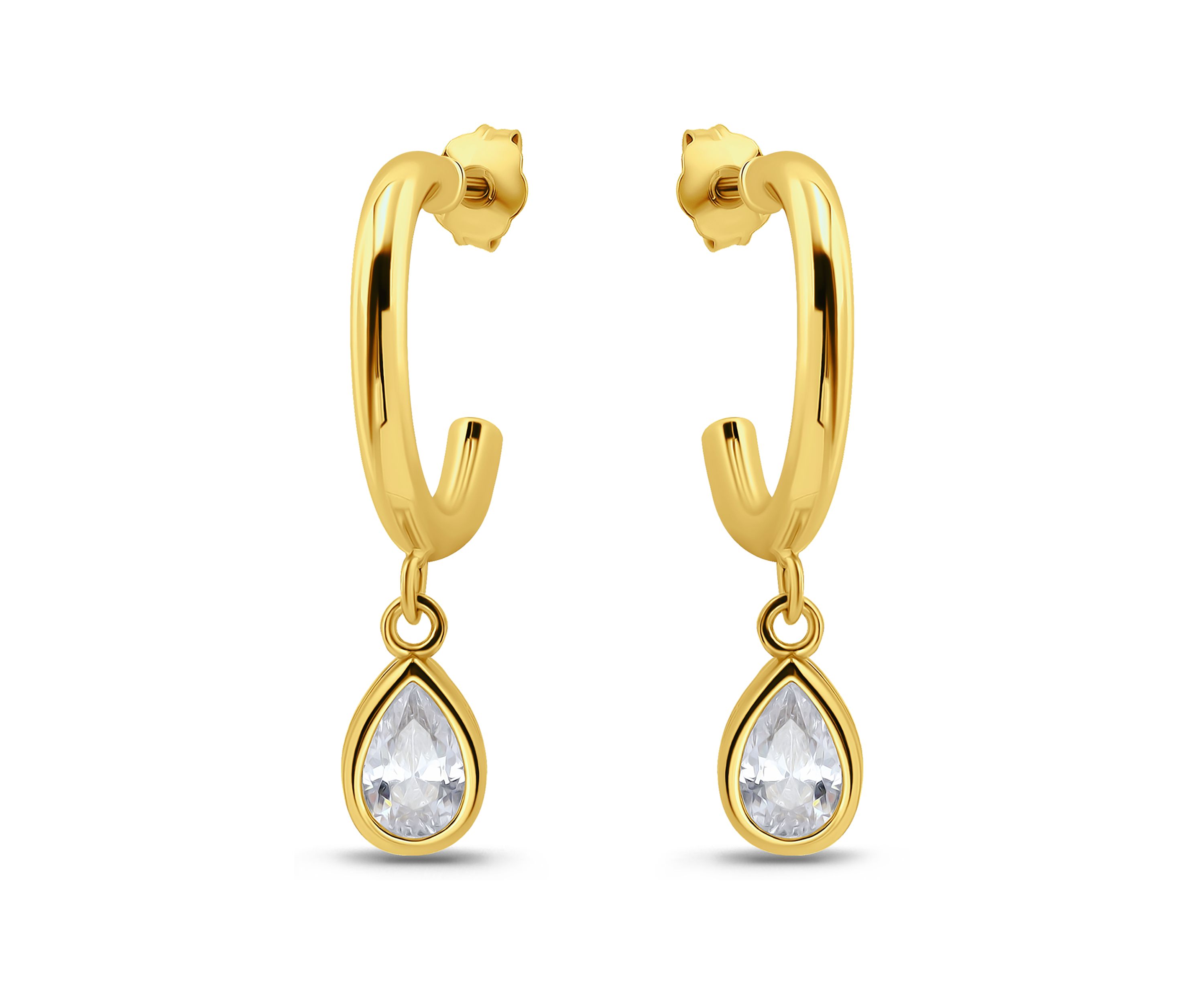 Sterling Silver Pear Shaped Drop Half Hoop Earrings