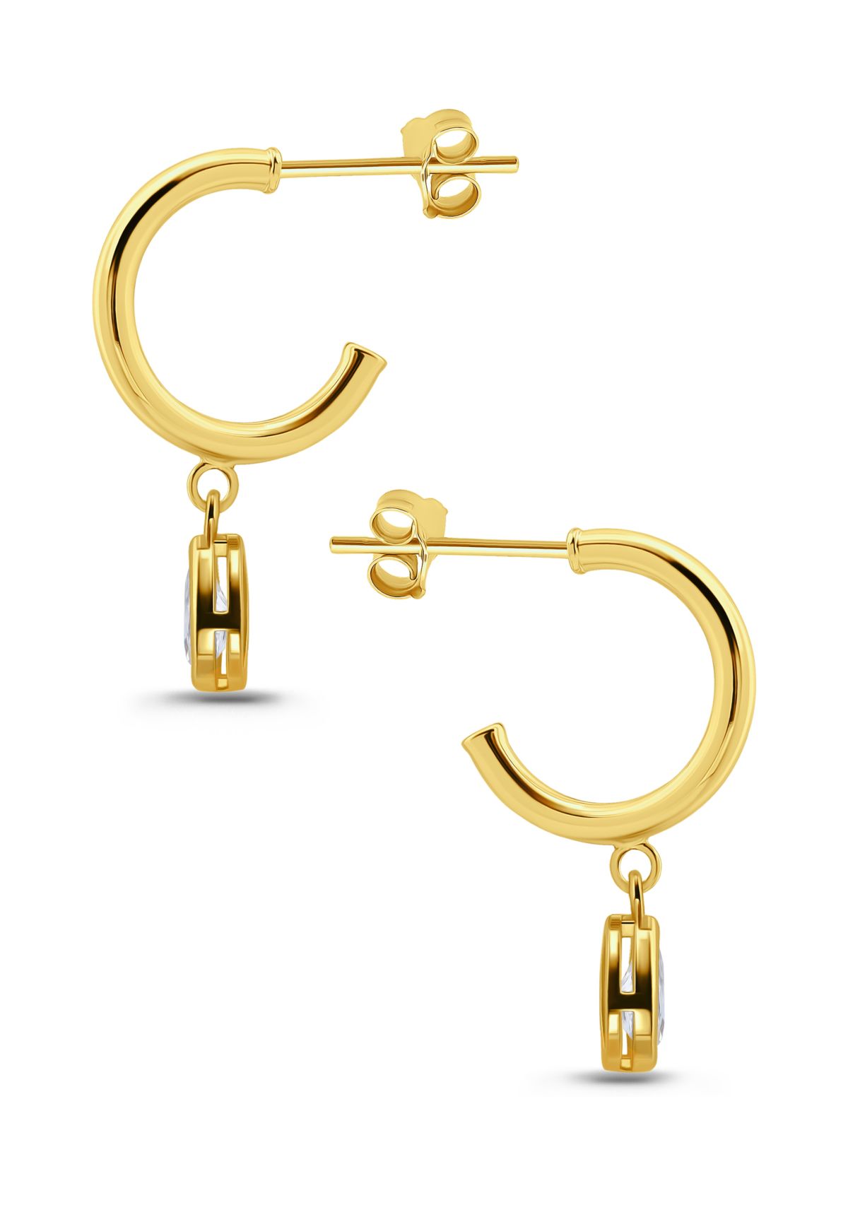 Sterling Silver Pear Shaped Drop Half Hoop Earrings