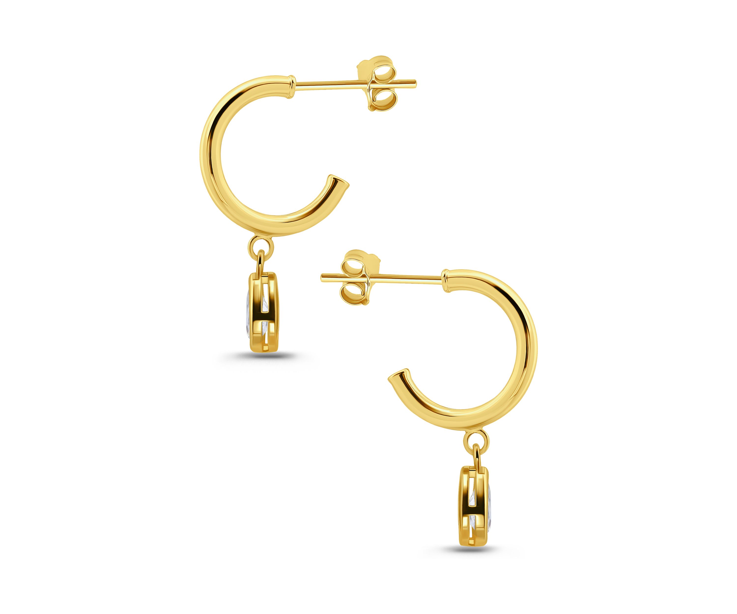 Sterling Silver Pear Shaped Drop Half Hoop Earrings