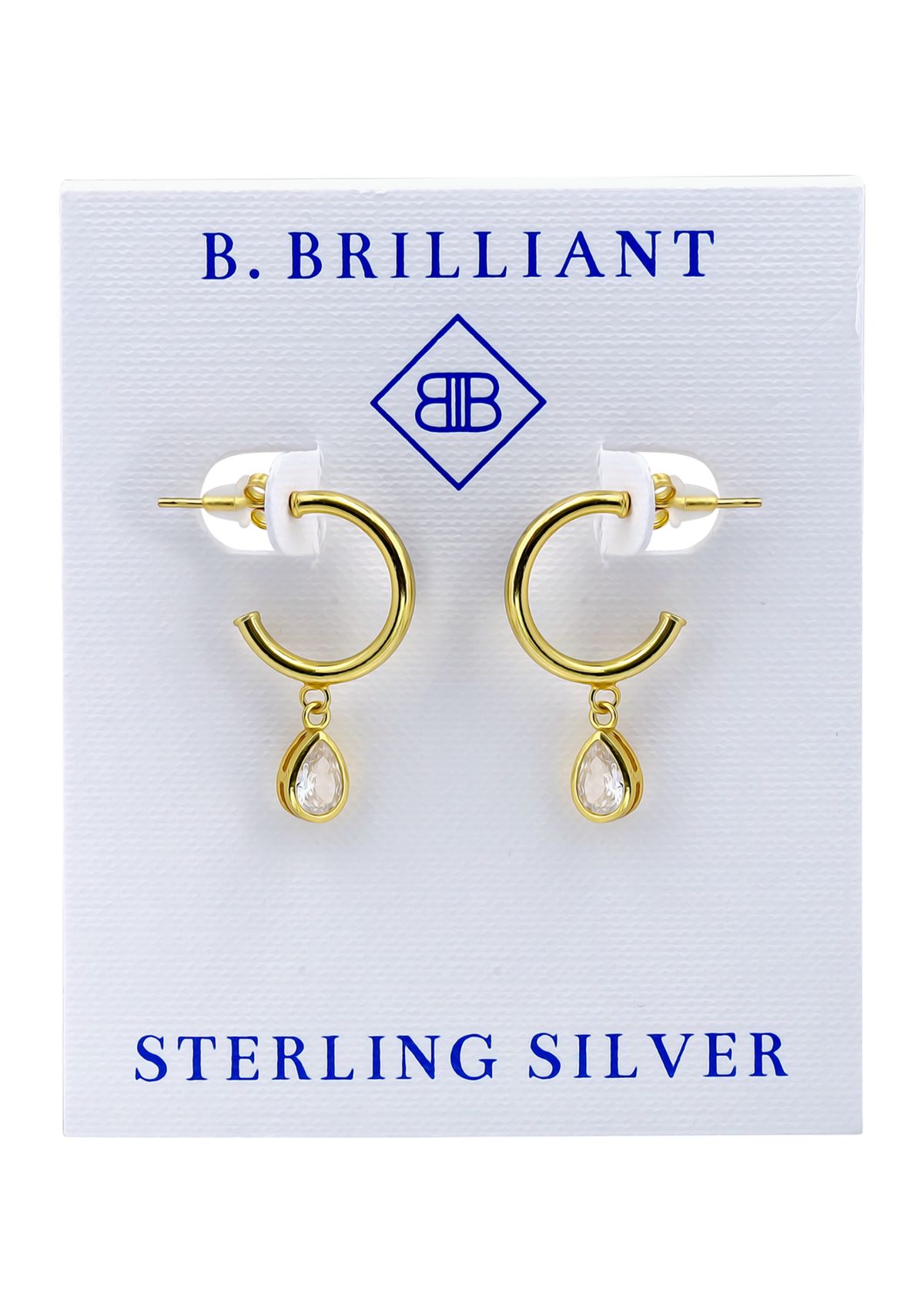 Sterling Silver Pear Shaped Drop Half Hoop Earrings