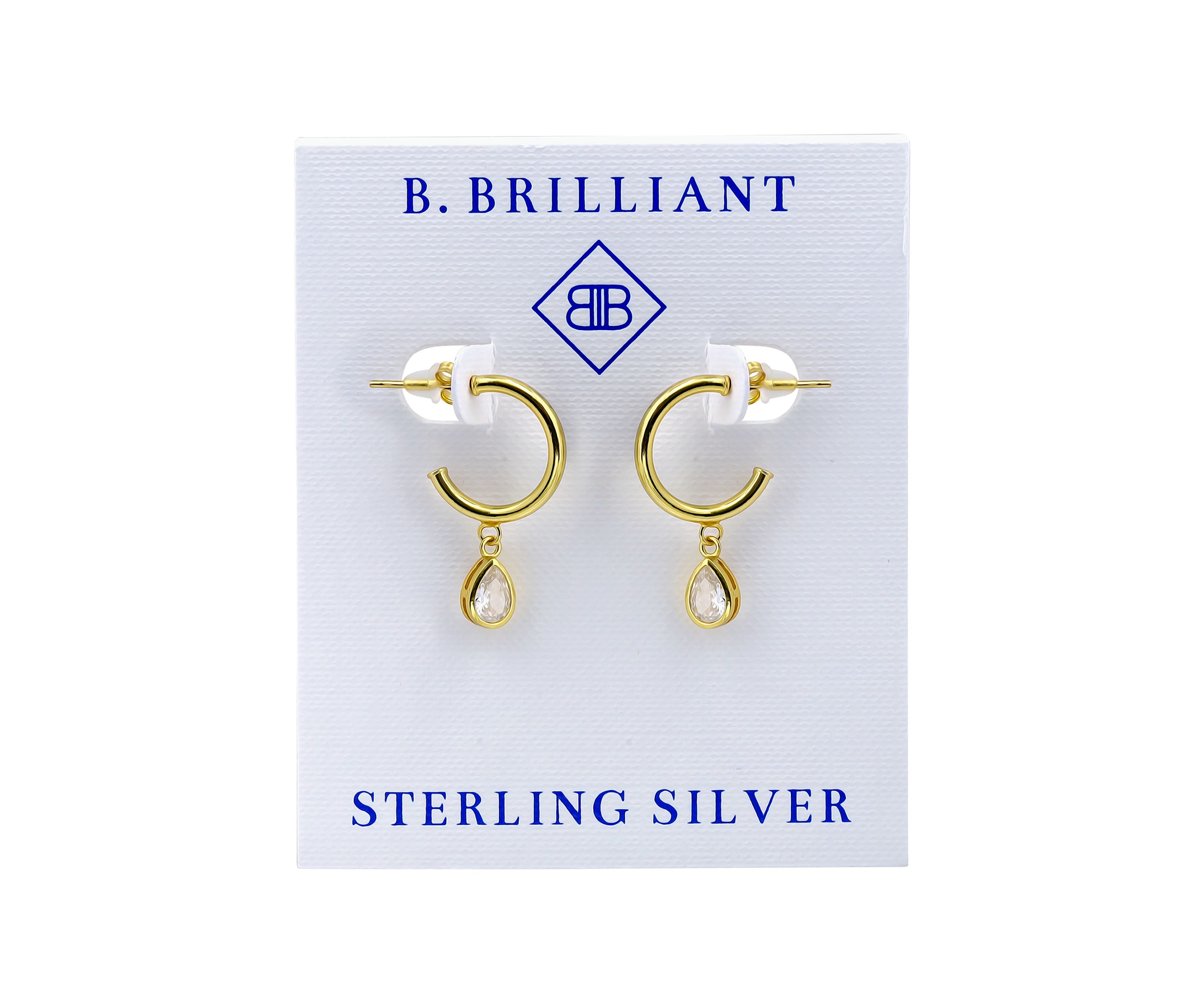 Sterling Silver Pear Shaped Drop Half Hoop Earrings