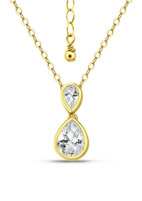 B.Brilliant Sterling Silver Pear Cubic Zirconia Bezel Pendant Necklace