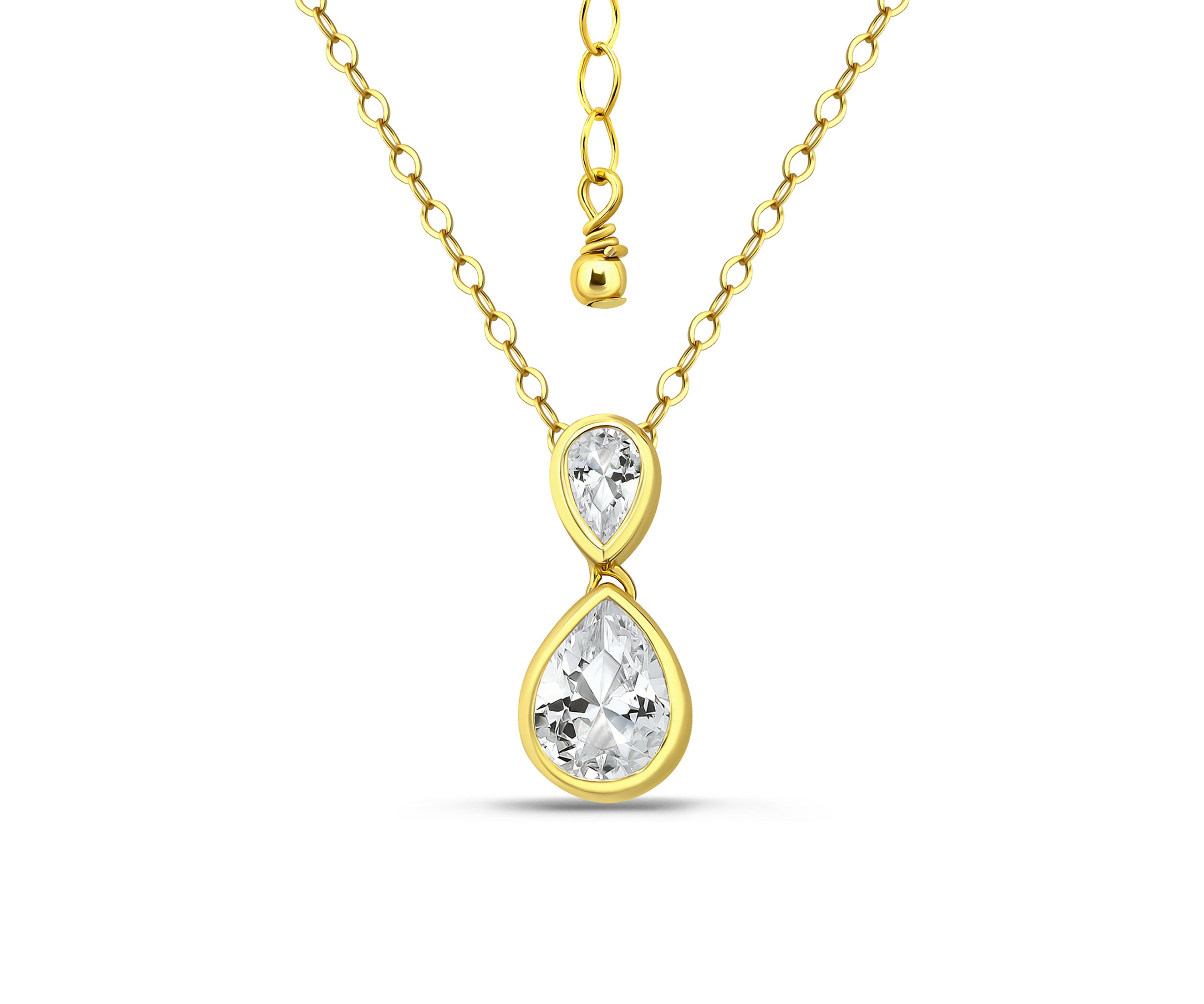 Sterling Silver Pear Cubic Zirconia Bezel Pendant Necklace