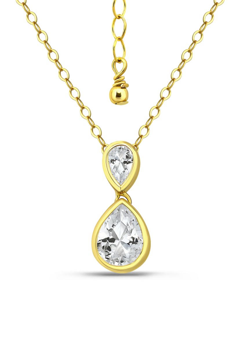 Sterling Silver Pear Cubic Zirconia Bezel Pendant Necklace