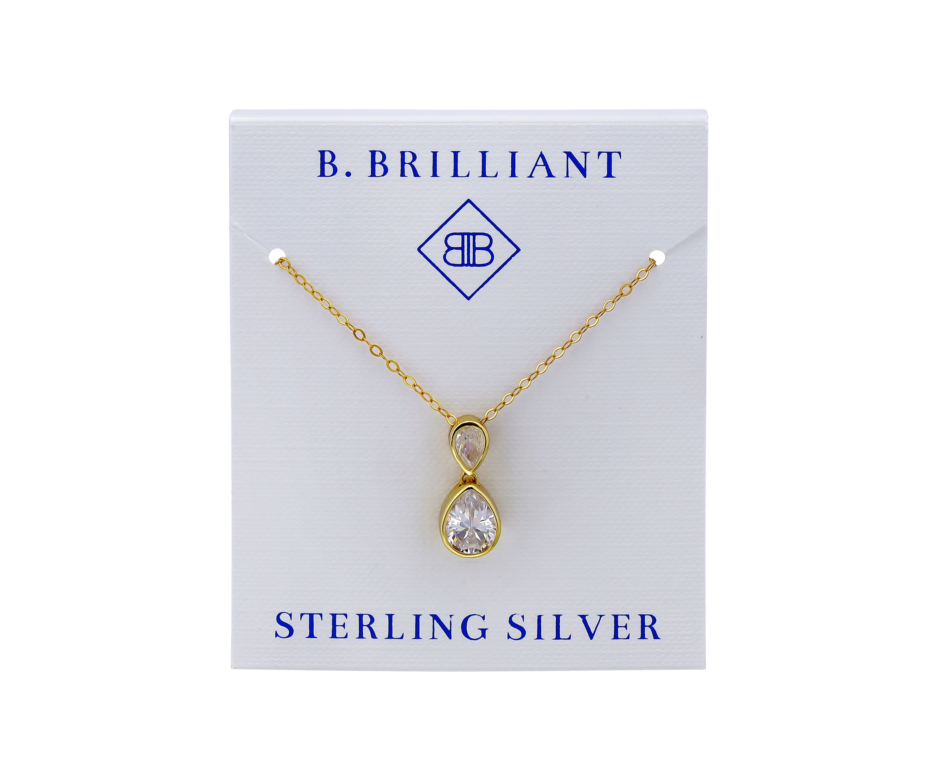 Sterling Silver Pear Cubic Zirconia Bezel Pendant Necklace